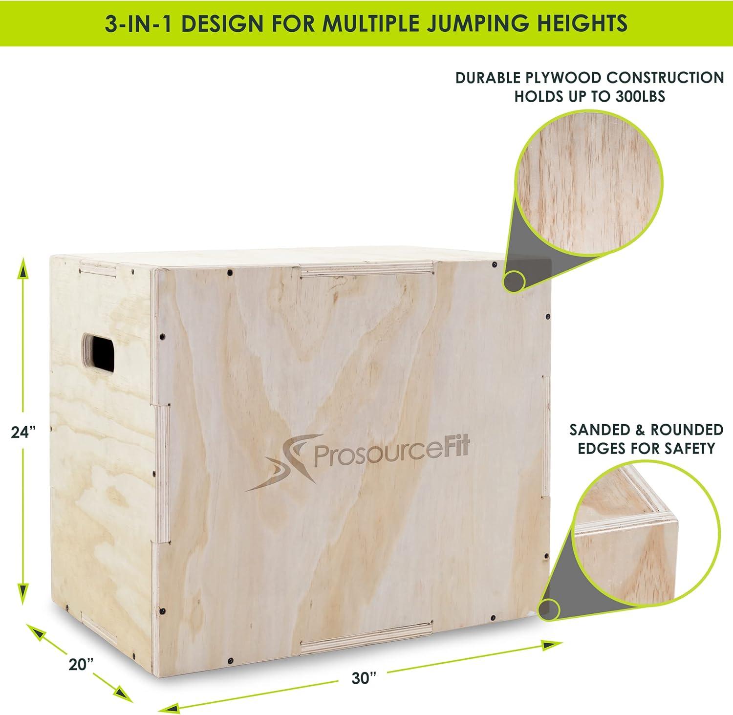 imageProsourceFit 3in1 Wood Plyometric Jump Box For Cross Conditioning Agility Vertical Jump Training ampamp Plyo Workouts Beige 30L x 24W x 20HBeige 30 x 24 x 20