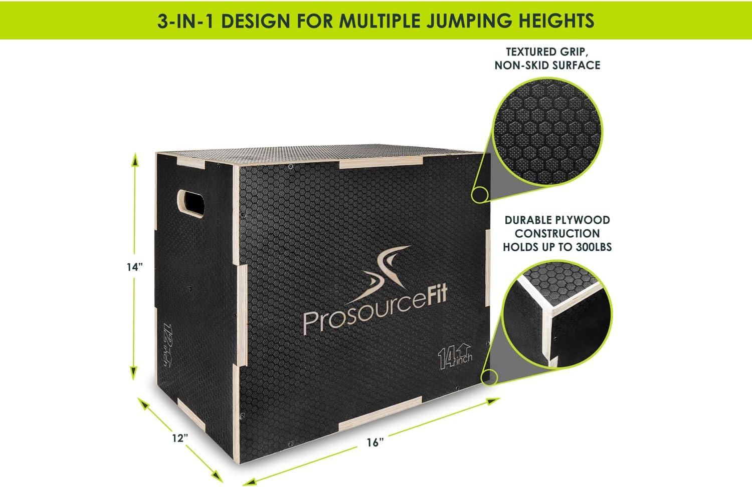 imageProsourceFit 3in1 Wood Plyometric Jump Box For Cross Conditioning Agility Vertical Jump Training ampamp Plyo Workouts Beige 30L x 24W x 20HBlack 16 x 12 x 14
