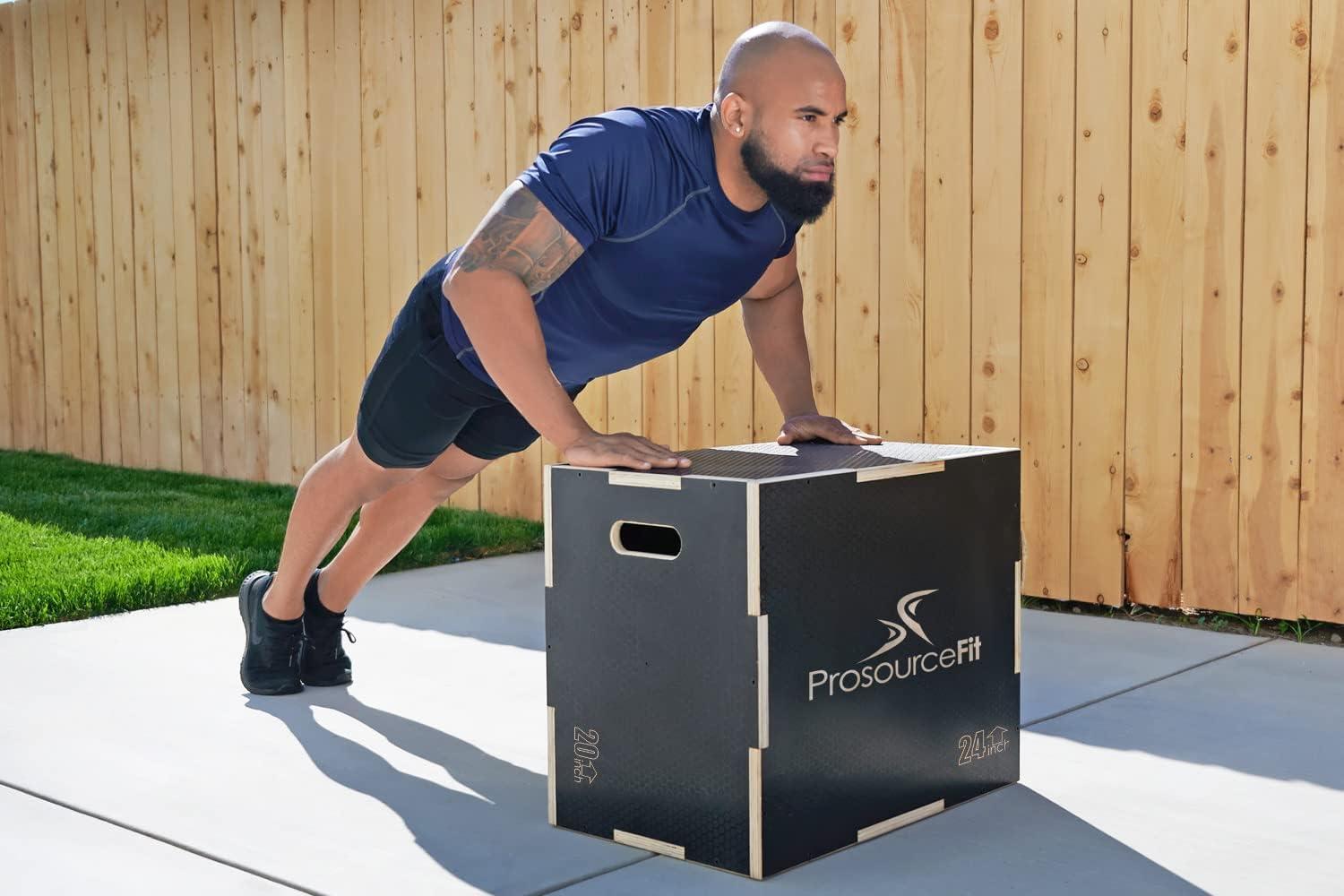 imageProsourceFit 3in1 Wood Plyometric Jump Box For Cross Conditioning Agility Vertical Jump Training ampamp Plyo Workouts Beige 30L x 24W x 20HBlack 30 x 20 x 24