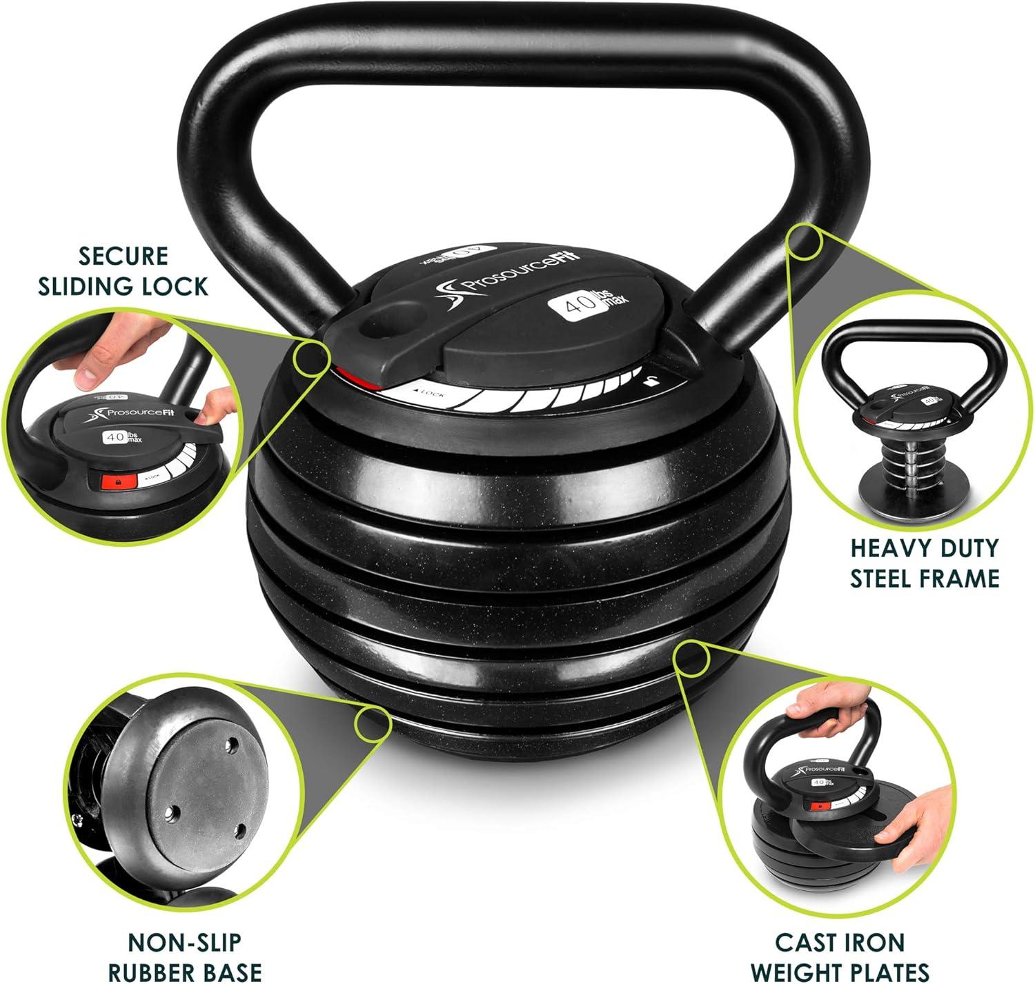 imageProsourceFit Adjustable 40lb Cast Iron Kettlebell Weight Set for Home Gym Strength Training