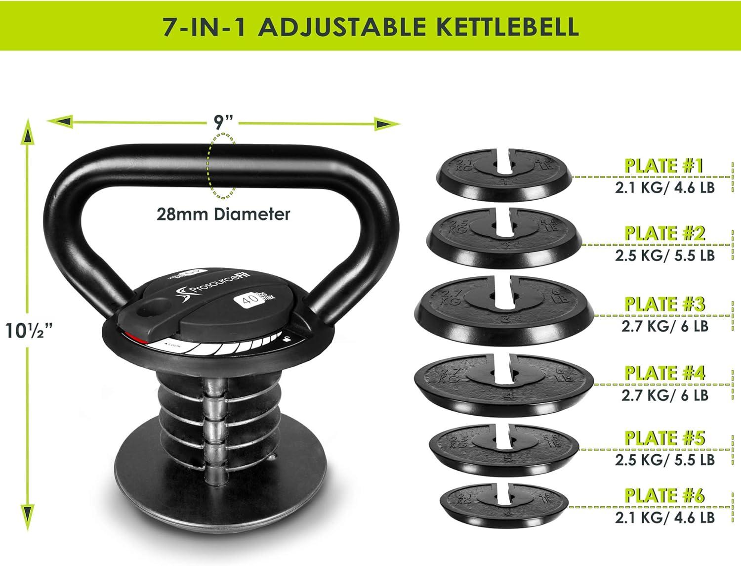 imageProsourceFit Adjustable 40lb Cast Iron Kettlebell Weight Set for Home Gym Strength Training