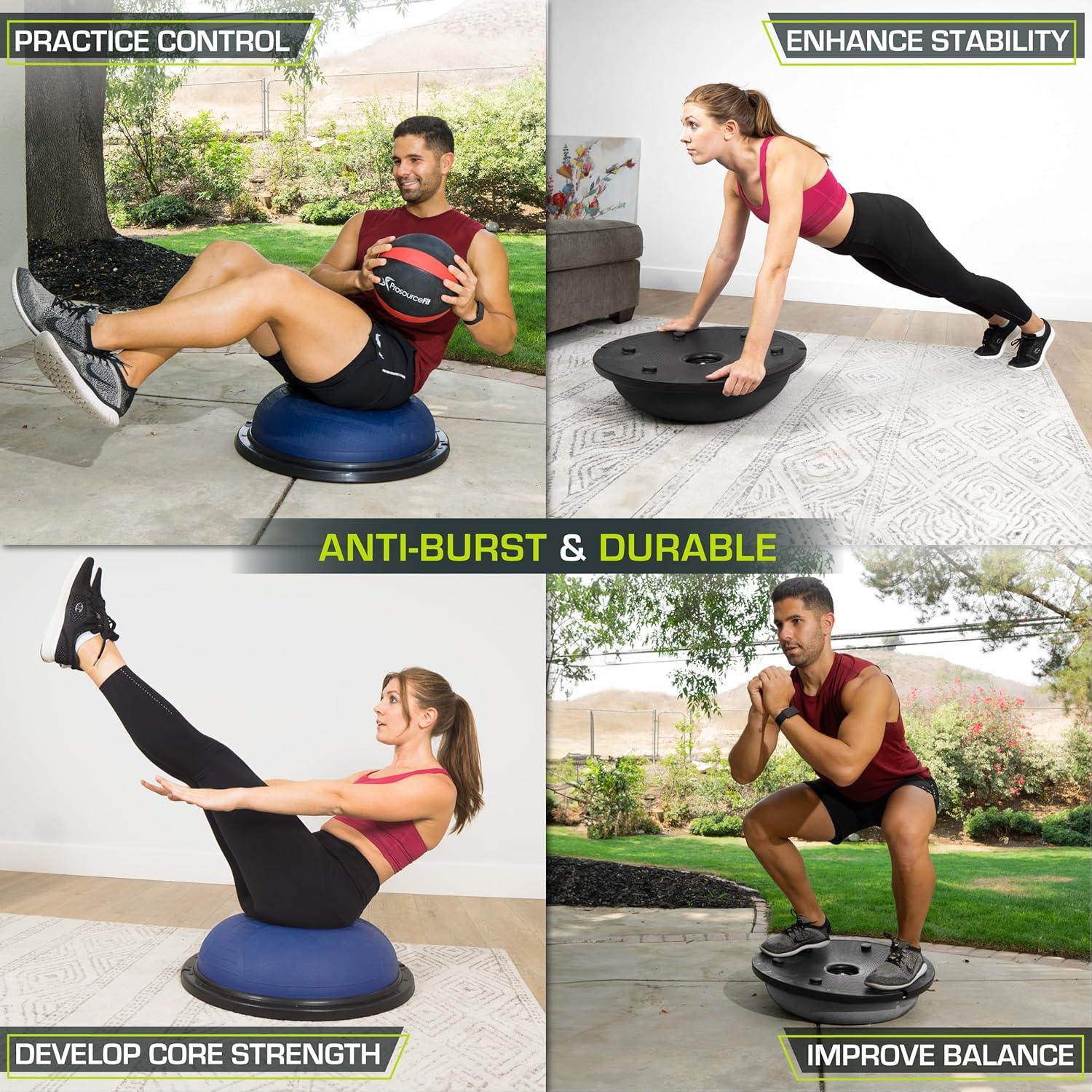 imageProsourceFit Balance Trainer Stability Exercise Half Ball with Resistance Bands and Pump for Yoga Aerobics Home Gym WorkoutBlack