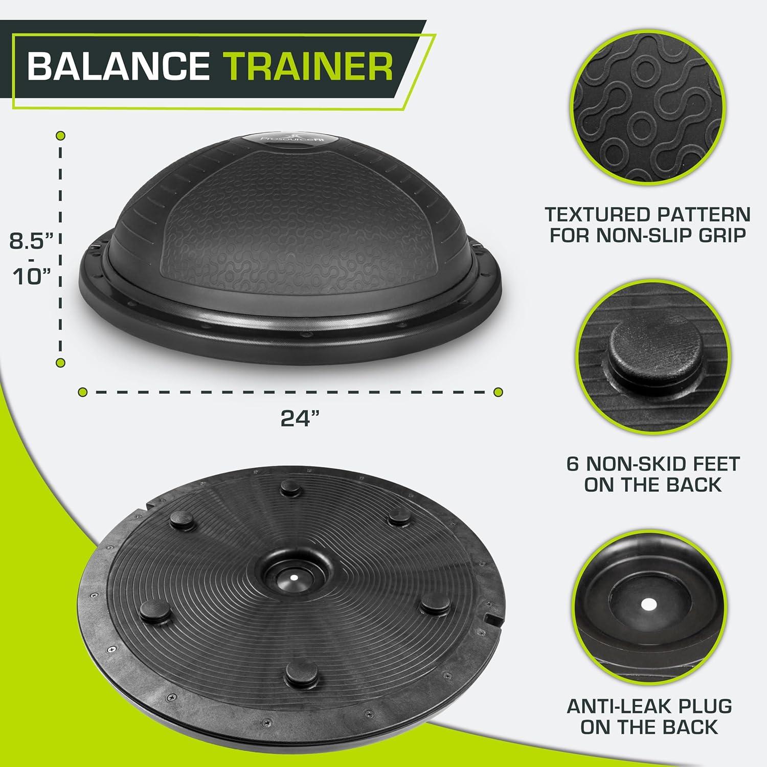 imageProsourceFit Balance Trainer Stability Exercise Half Ball with Resistance Bands and Pump for Yoga Aerobics Home Gym WorkoutBlack