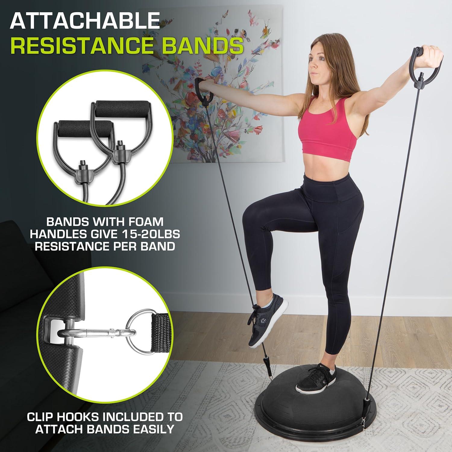 imageProsourceFit Balance Trainer Stability Exercise Half Ball with Resistance Bands and Pump for Yoga Aerobics Home Gym WorkoutBlack