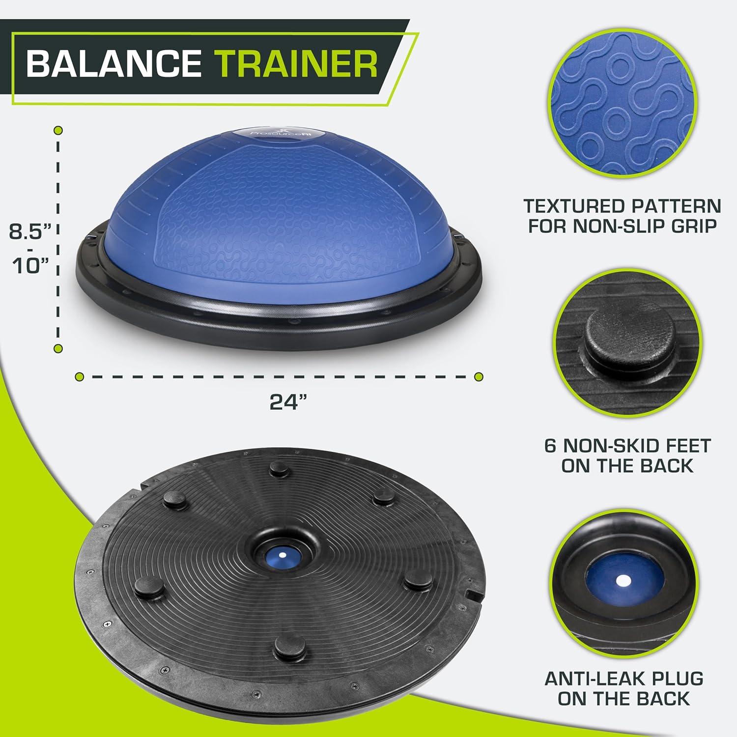 imageProsourceFit Balance Trainer Stability Exercise Half Ball with Resistance Bands and Pump for Yoga Aerobics Home Gym WorkoutBlue