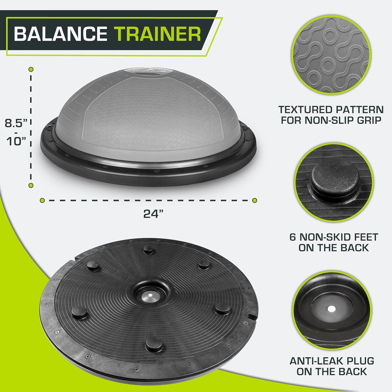 imageProsourceFit Balance Trainer Stability Exercise Half Ball with Resistance Bands and Pump for Yoga Aerobics Home Gym WorkoutGrey