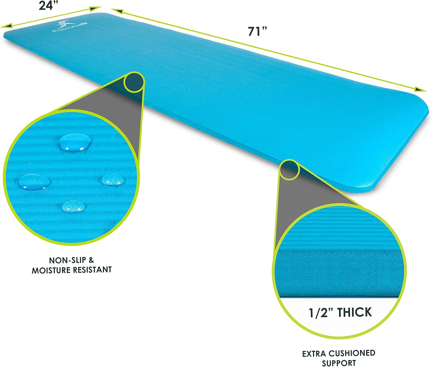 imageProsourceFit Extra Thick Yoga and Pilates Mat  13mm 71inch Long High Density Exercise Mat with Comfort Foam and Carrying StrapAqua