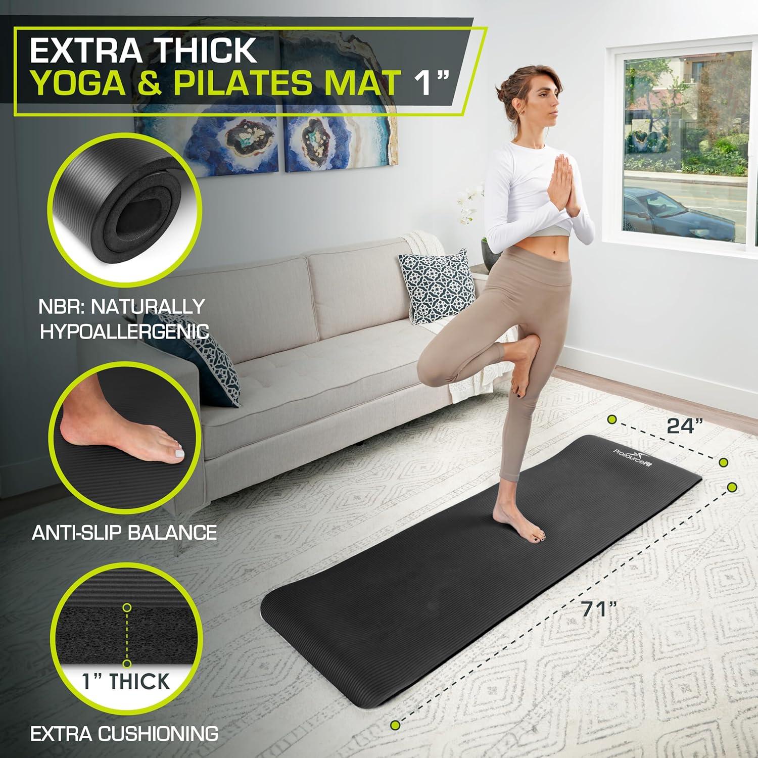 imageProsourceFit Extra Thick Yoga and Pilates Mat  13mm 71inch Long High Density Exercise Mat with Comfort Foam and Carrying StrapBlack