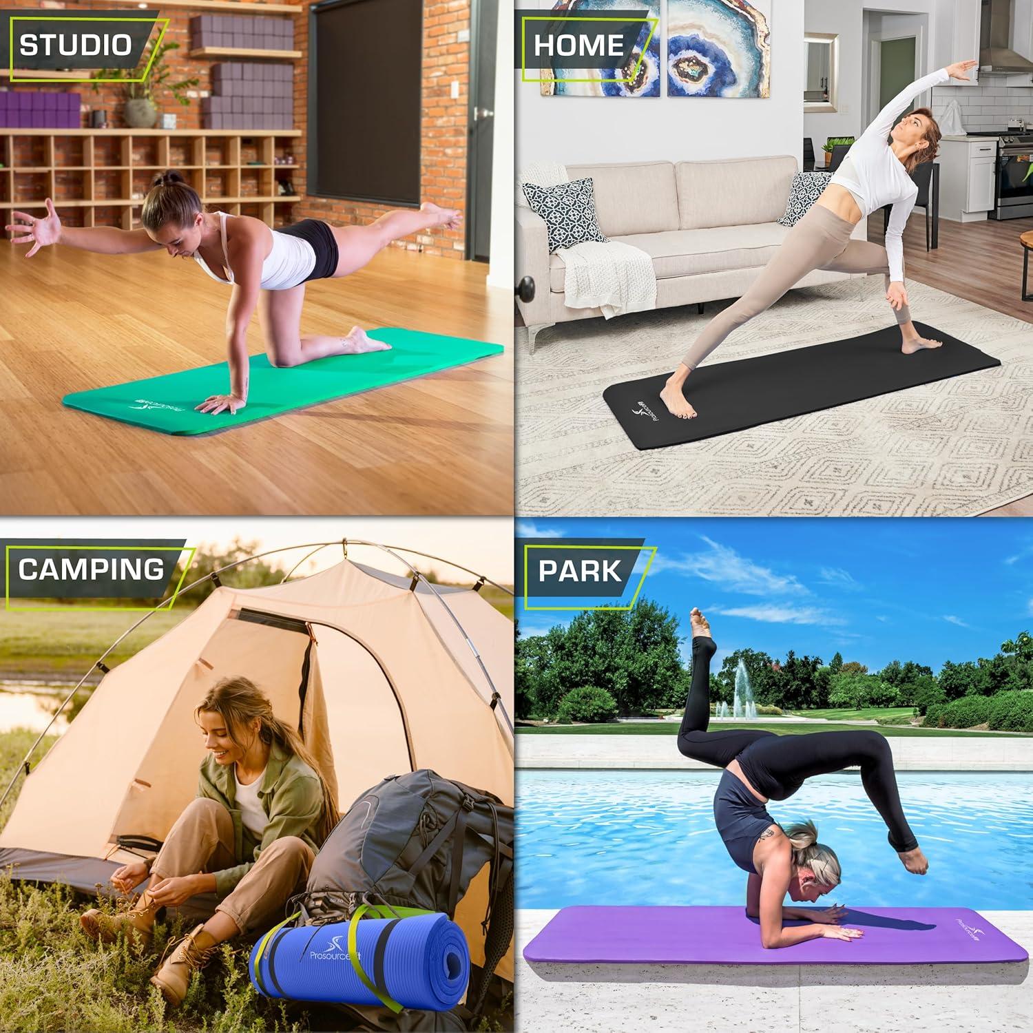 imageProsourceFit Extra Thick Yoga and Pilates Mat  13mm 71inch Long High Density Exercise Mat with Comfort Foam and Carrying StrapBlack