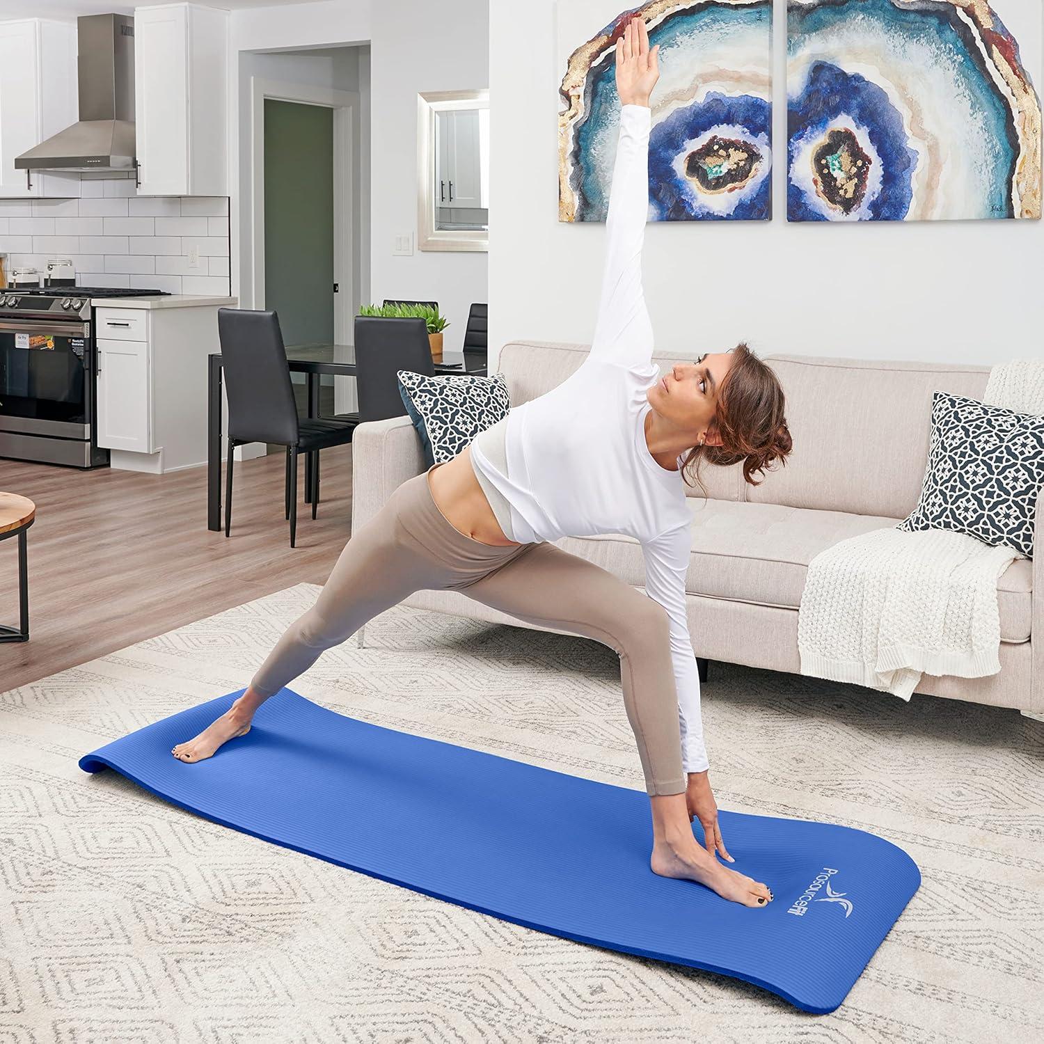 imageProsourceFit Extra Thick Yoga and Pilates Mat  13mm 71inch Long High Density Exercise Mat with Comfort Foam and Carrying StrapBlue