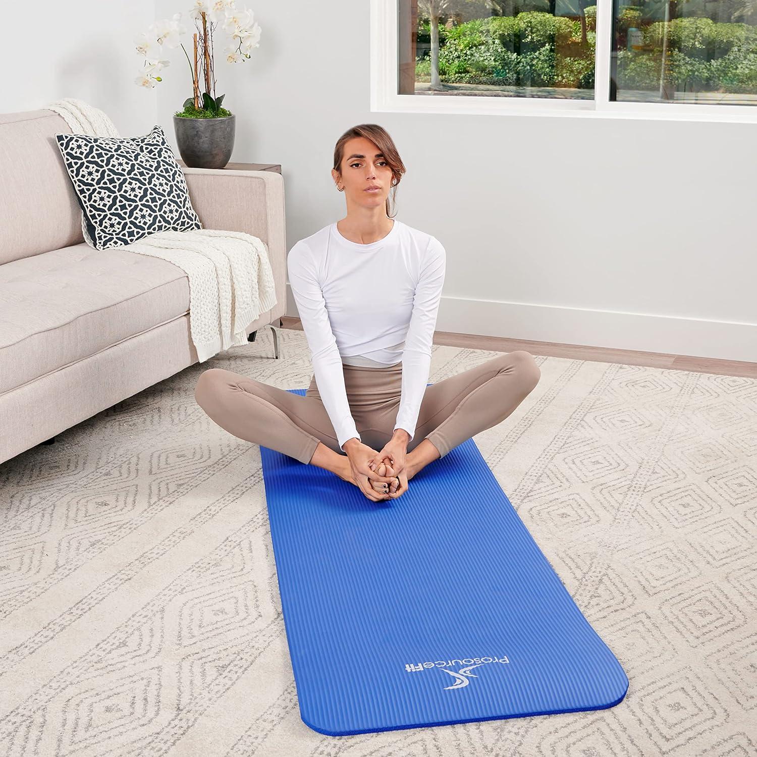imageProsourceFit Extra Thick Yoga and Pilates Mat  13mm 71inch Long High Density Exercise Mat with Comfort Foam and Carrying StrapBlue