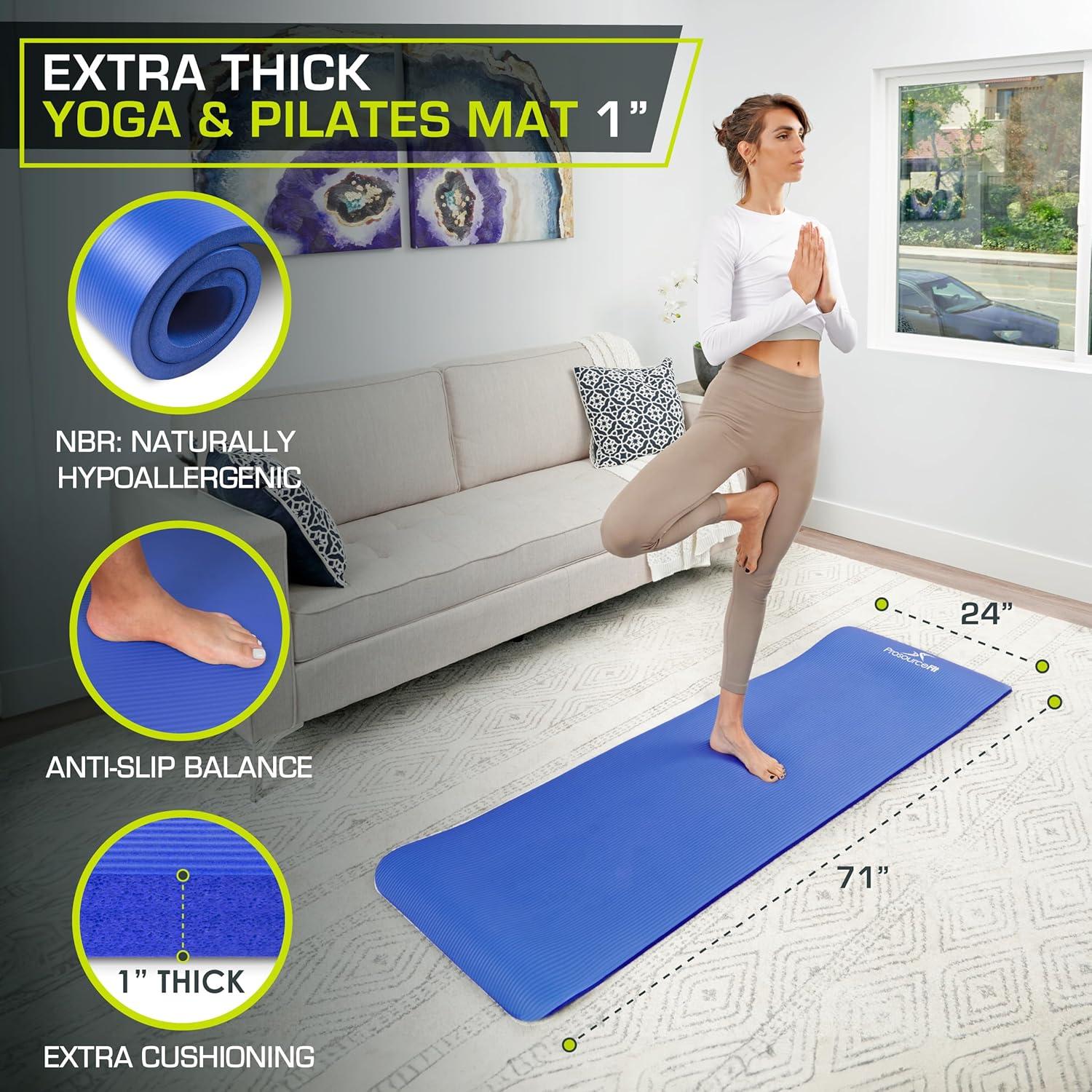 imageProsourceFit Extra Thick Yoga and Pilates Mat  13mm 71inch Long High Density Exercise Mat with Comfort Foam and Carrying StrapBlue