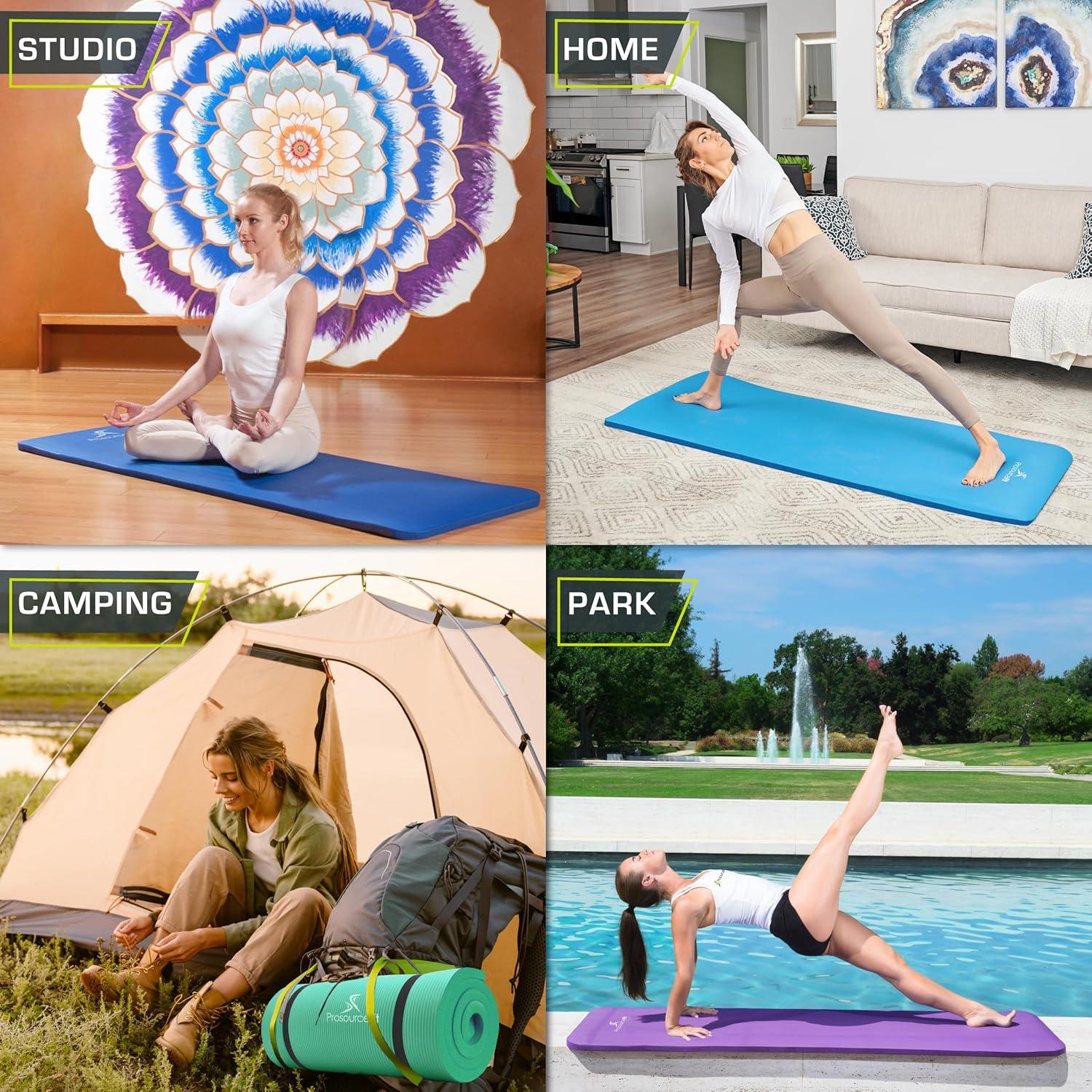 imageProsourceFit Extra Thick Yoga and Pilates Mat  13mm 71inch Long High Density Exercise Mat with Comfort Foam and Carrying StrapBlue