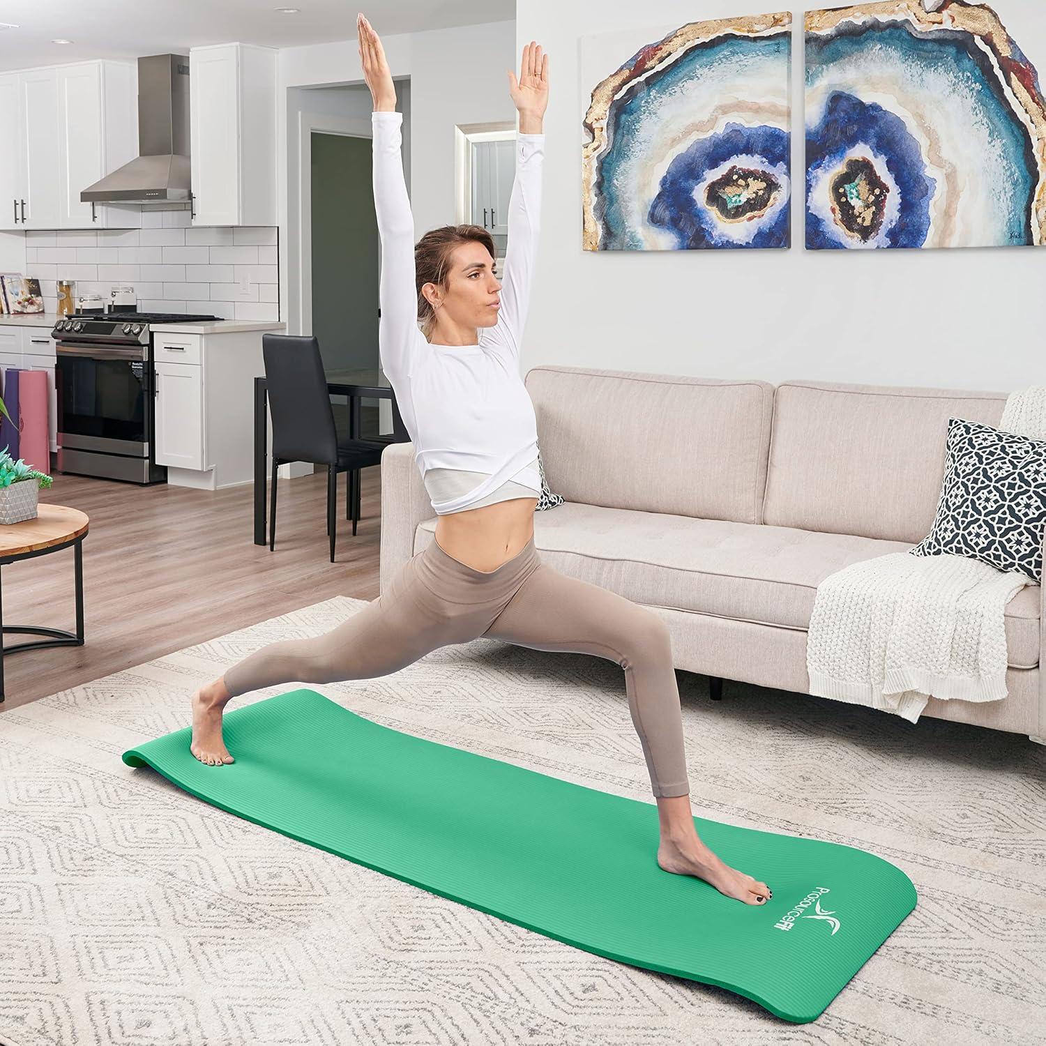 imageProsourceFit Extra Thick Yoga and Pilates Mat  13mm 71inch Long High Density Exercise Mat with Comfort Foam and Carrying StrapGreen
