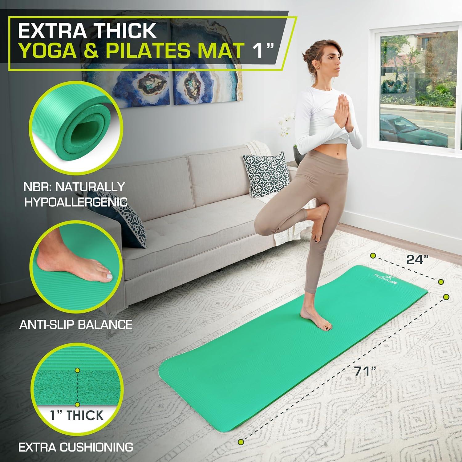 imageProsourceFit Extra Thick Yoga and Pilates Mat  13mm 71inch Long High Density Exercise Mat with Comfort Foam and Carrying StrapGreen