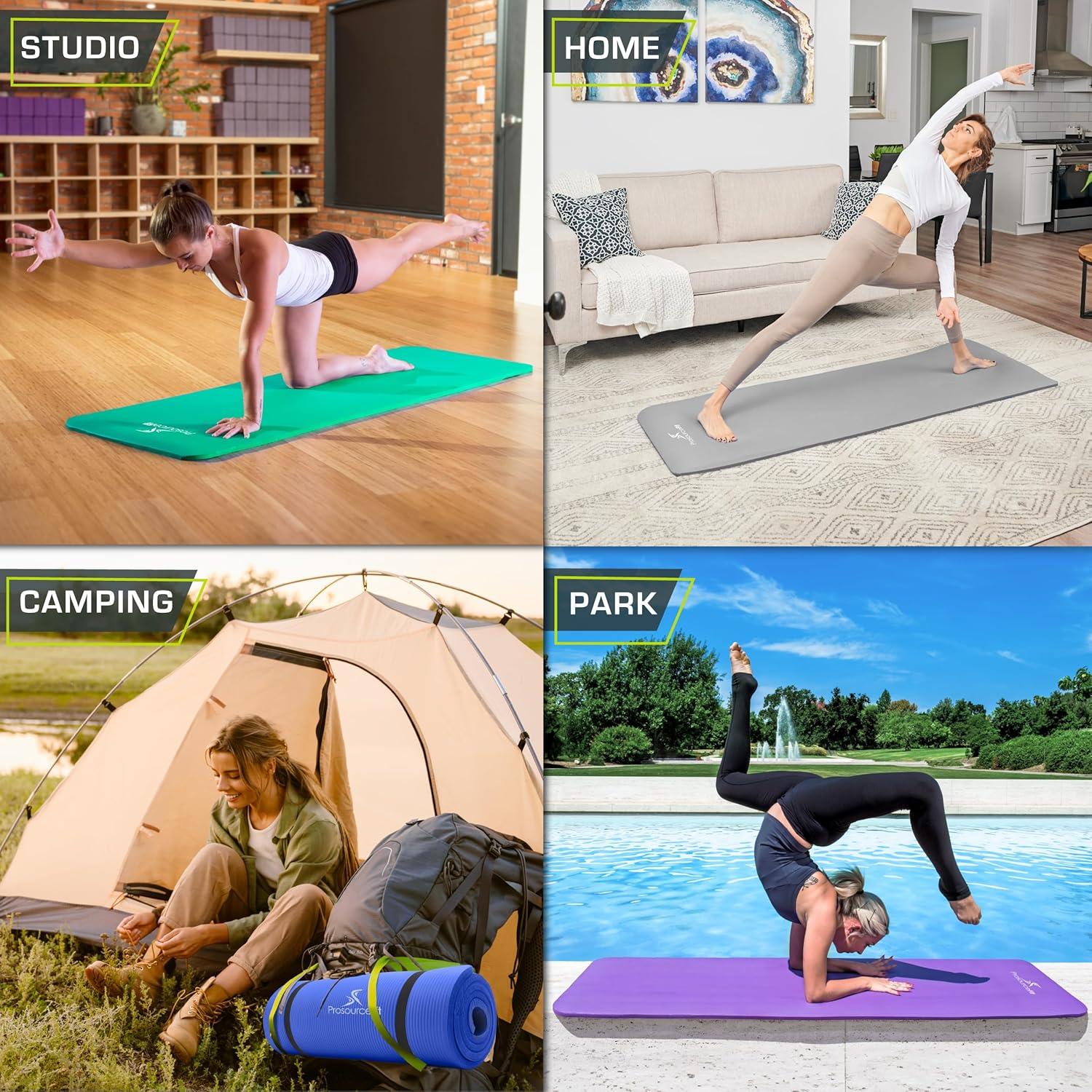 imageProsourceFit Extra Thick Yoga and Pilates Mat  13mm 71inch Long High Density Exercise Mat with Comfort Foam and Carrying StrapGrey