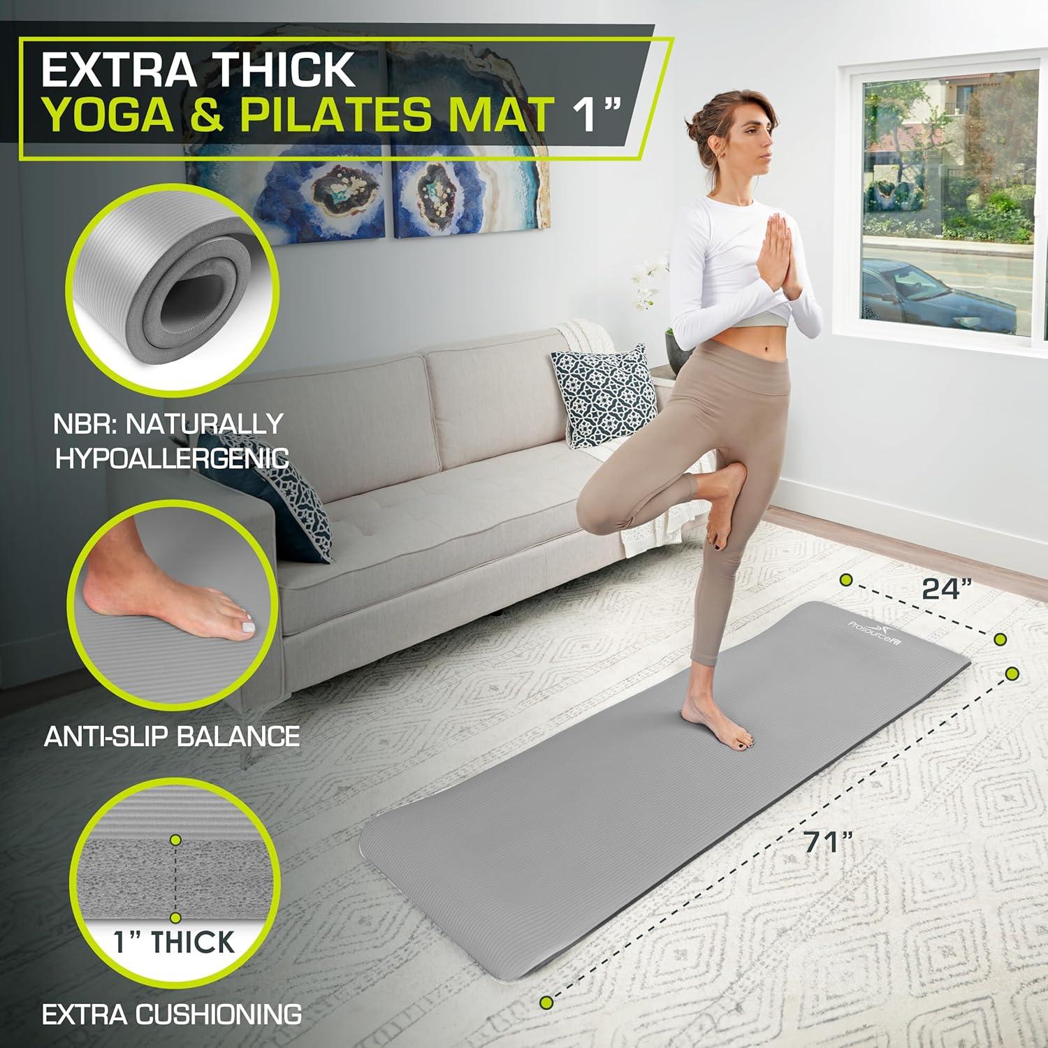 imageProsourceFit Extra Thick Yoga and Pilates Mat  13mm 71inch Long High Density Exercise Mat with Comfort Foam and Carrying StrapGrey