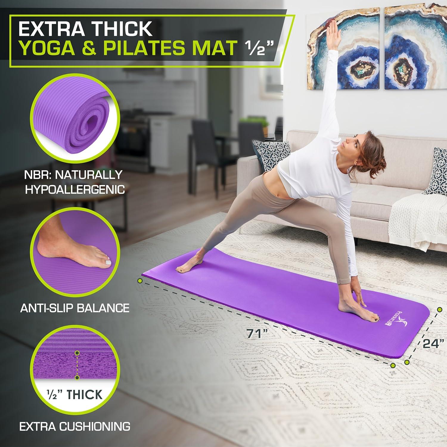 imageProsourceFit Extra Thick Yoga and Pilates Mat  13mm 71inch Long High Density Exercise Mat with Comfort Foam and Carrying StrapPurple