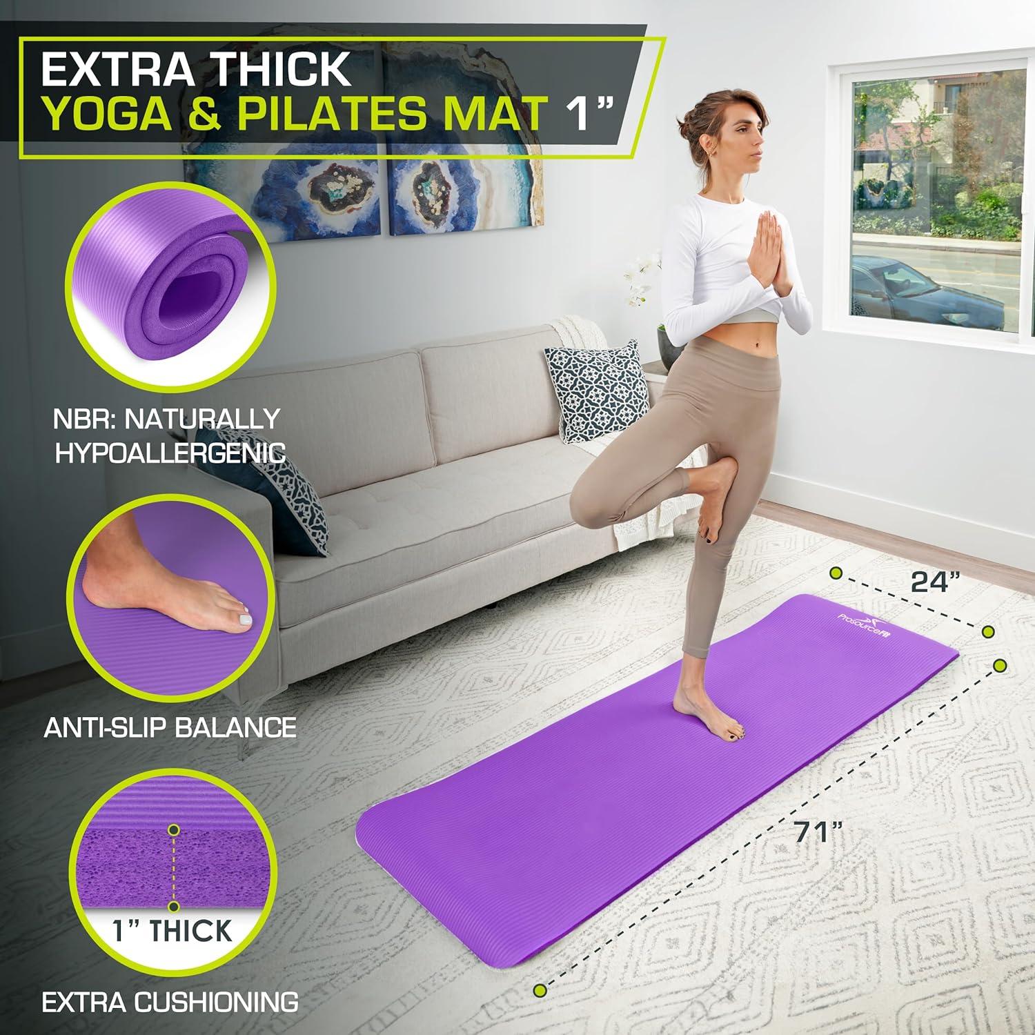 imageProsourceFit Extra Thick Yoga and Pilates Mat  13mm 71inch Long High Density Exercise Mat with Comfort Foam and Carrying StrapPurple