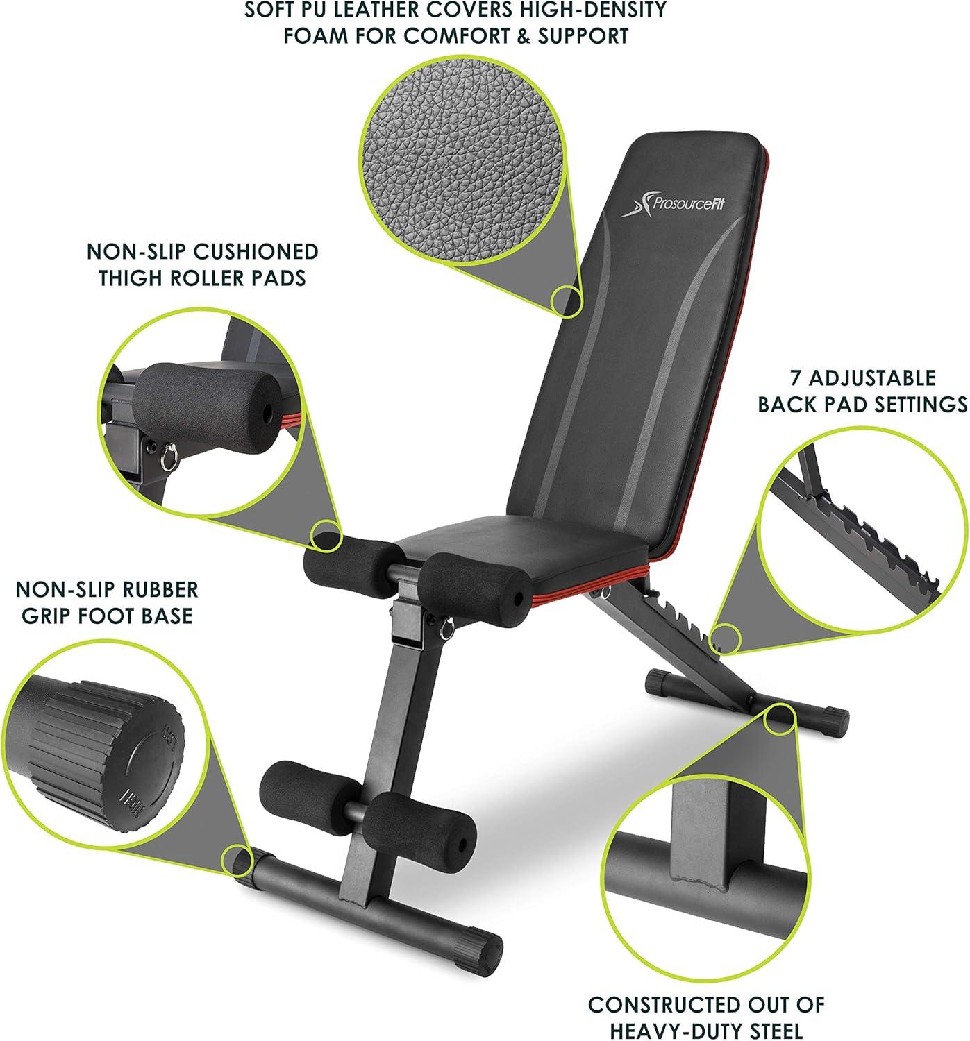 imageProsourceFit Foldable ampamp Adjustable MultiPurpose Weight Bench for Home and Gym FullBody Strength Training Workouts Fitness Exercises and Weight TrainingAdjustable