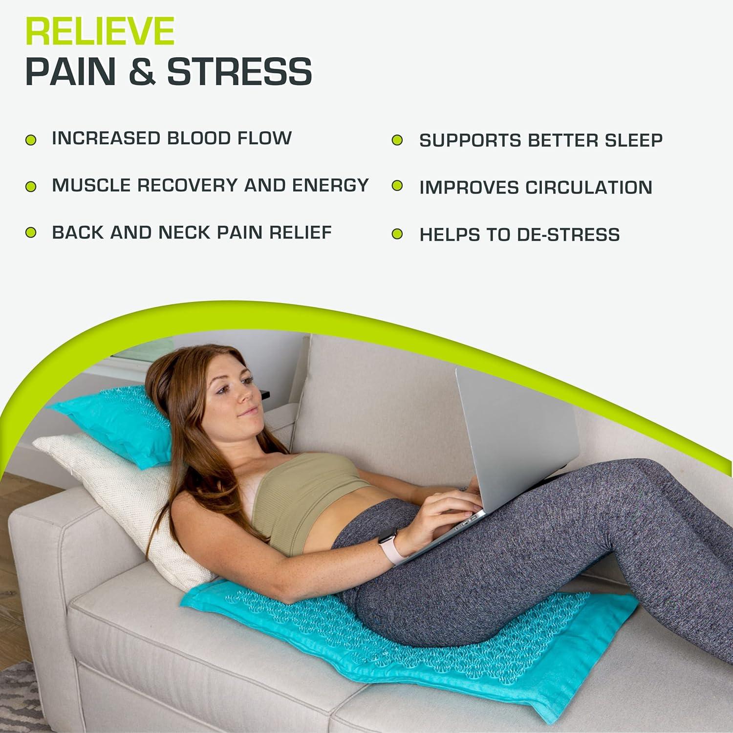imageProsourceFit Ki Acupressure Mat and Pillow Set with 100 Natural Linen for BackNeck Pain Relief and Muscle RelaxationBahama Blue
