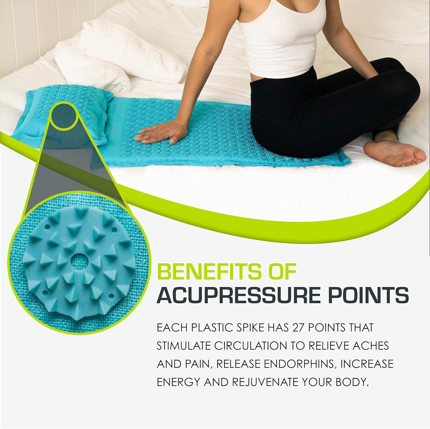 imageProsourceFit Ki Acupressure Mat and Pillow Set with 100 Natural Linen for BackNeck Pain Relief and Muscle RelaxationBahama Blue