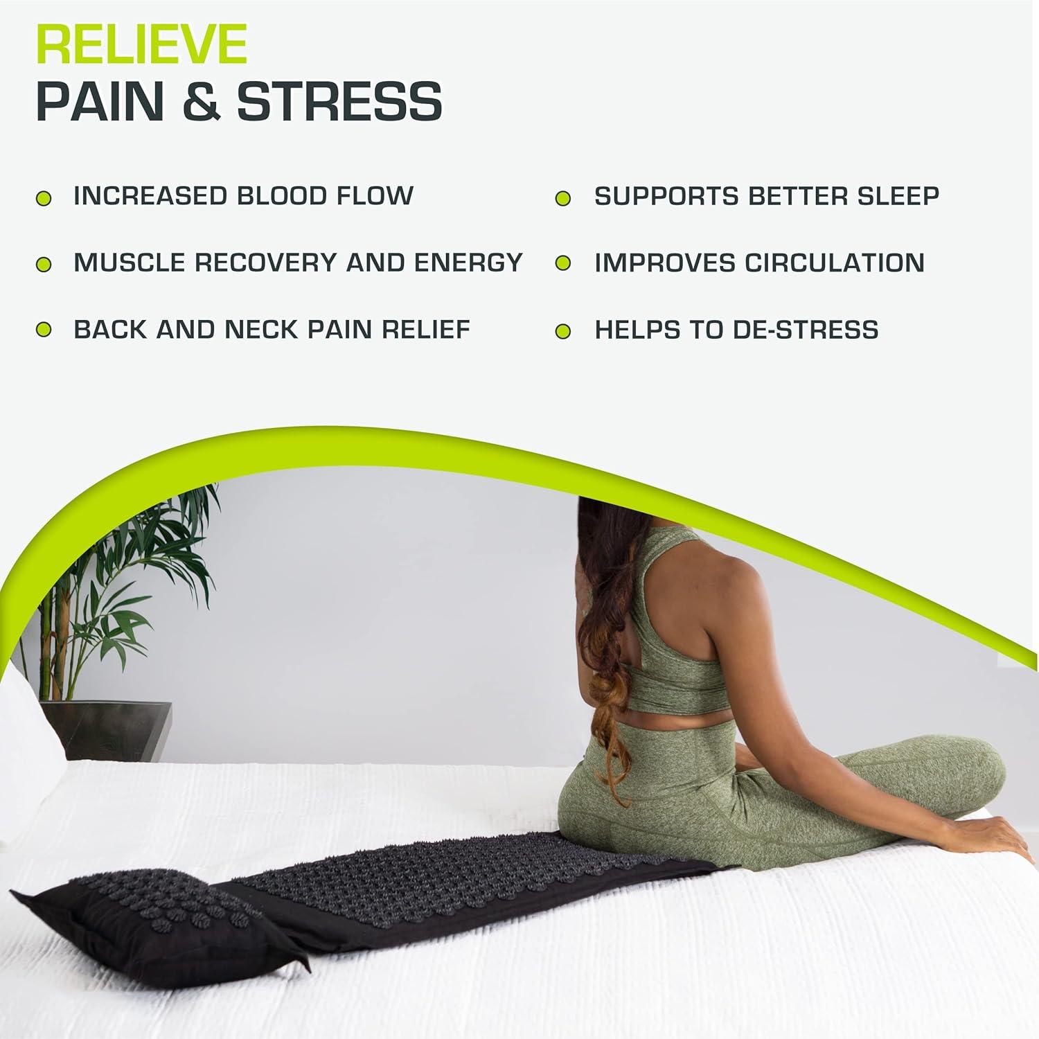 imageProsourceFit Ki Acupressure Mat and Pillow Set with 100 Natural Linen for BackNeck Pain Relief and Muscle RelaxationBlack Pearl