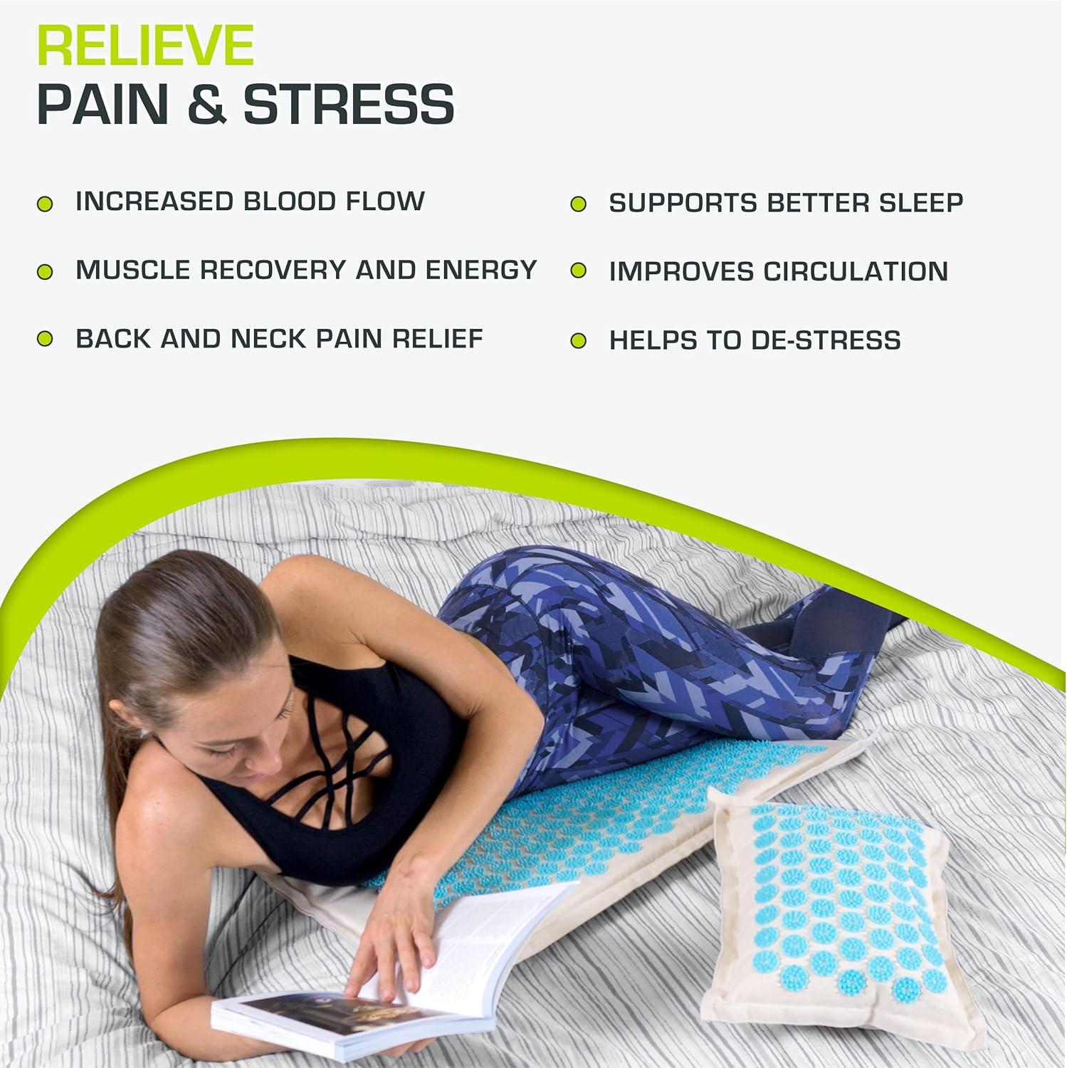 imageProsourceFit Ki Acupressure Mat and Pillow Set with 100 Natural Linen for BackNeck Pain Relief and Muscle RelaxationNatural Aqua