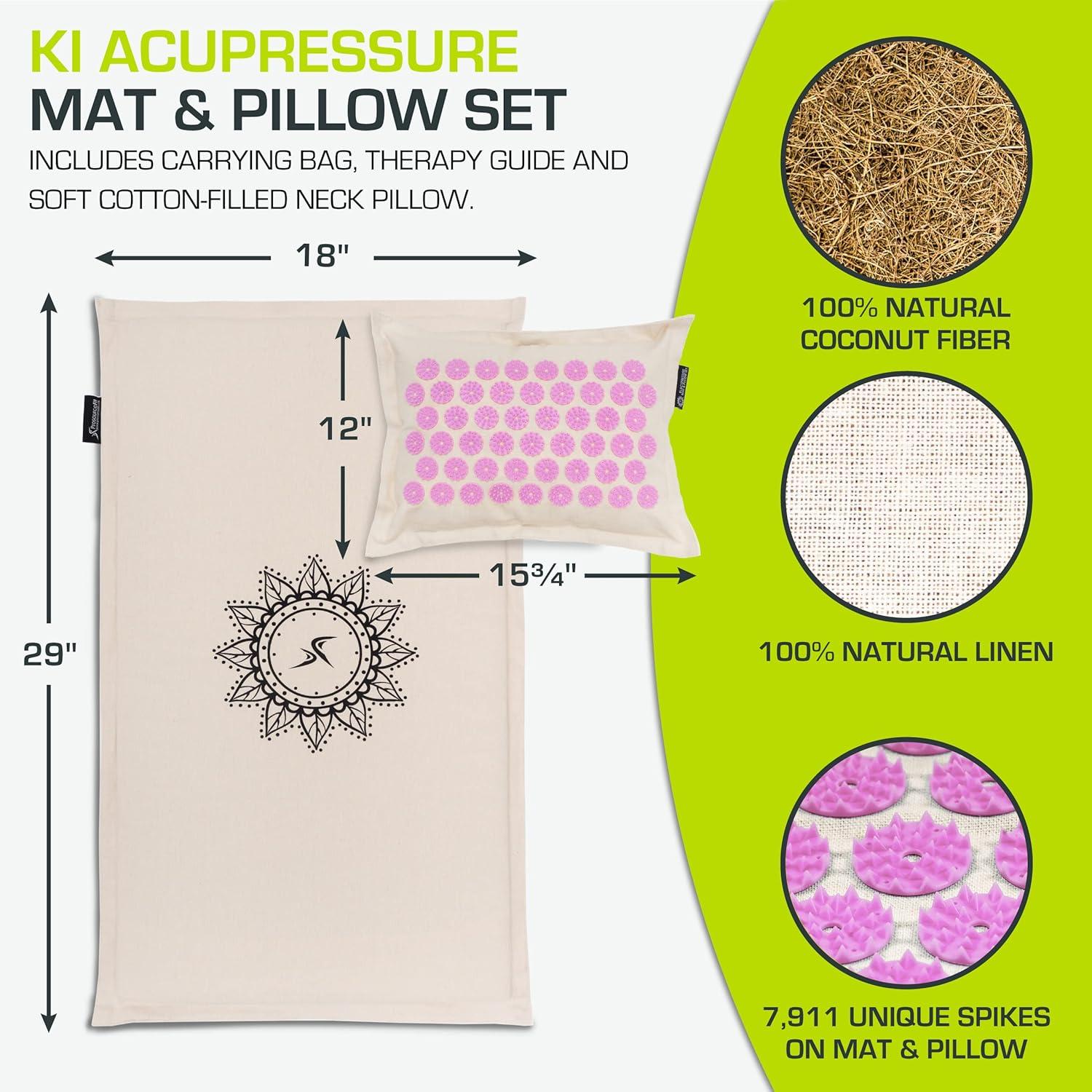 imageProsourceFit Ki Acupressure Mat and Pillow Set with 100 Natural Linen for BackNeck Pain Relief and Muscle RelaxationNatural Purpule