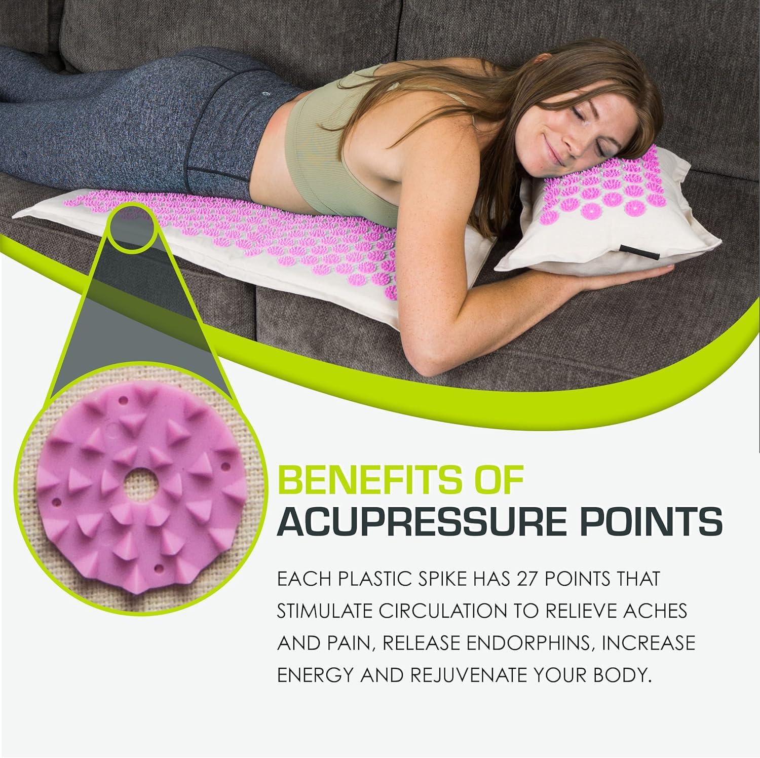 imageProsourceFit Ki Acupressure Mat and Pillow Set with 100 Natural Linen for BackNeck Pain Relief and Muscle RelaxationNatural Purpule