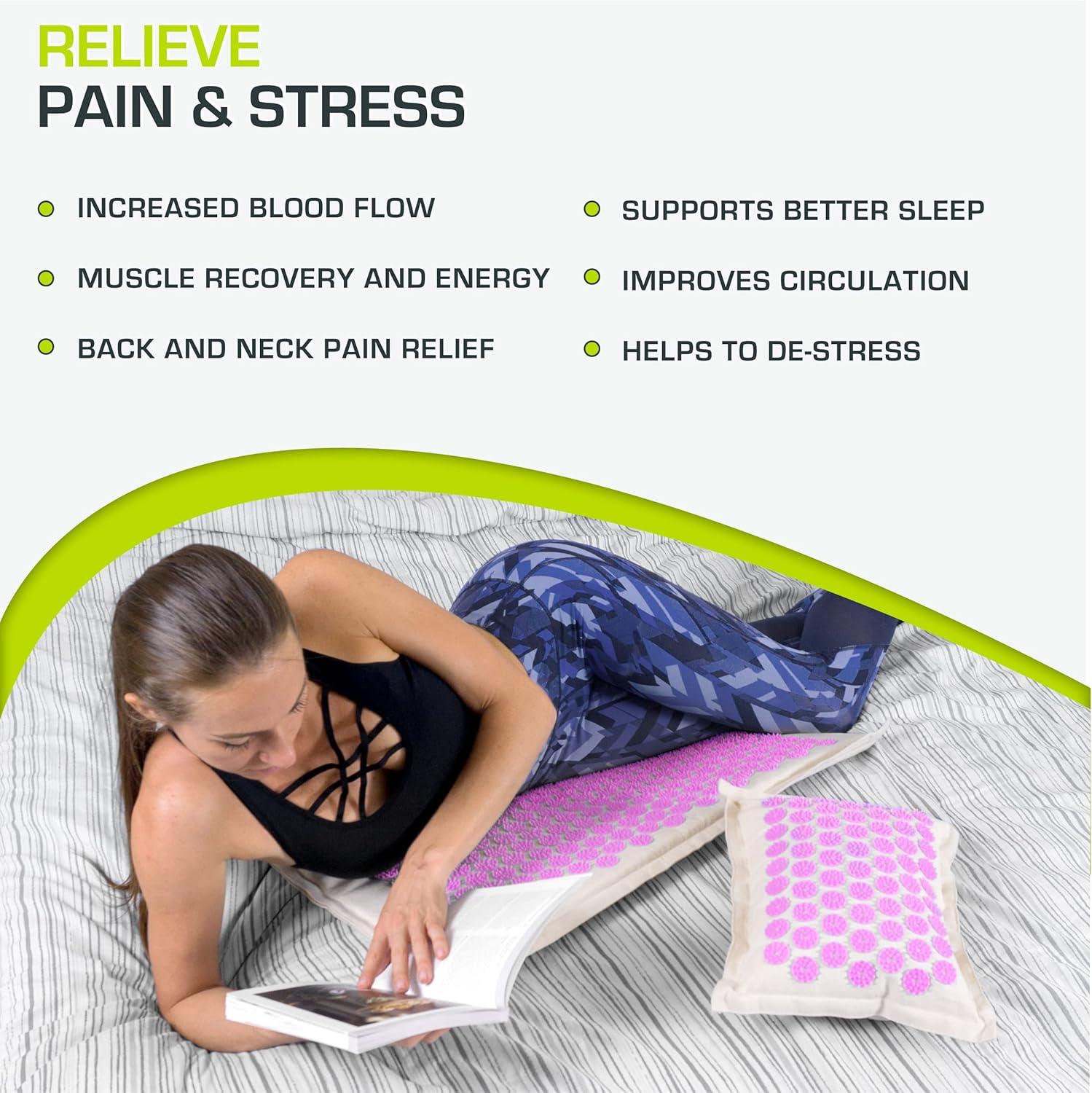 imageProsourceFit Ki Acupressure Mat and Pillow Set with 100 Natural Linen for BackNeck Pain Relief and Muscle RelaxationNatural Purpule