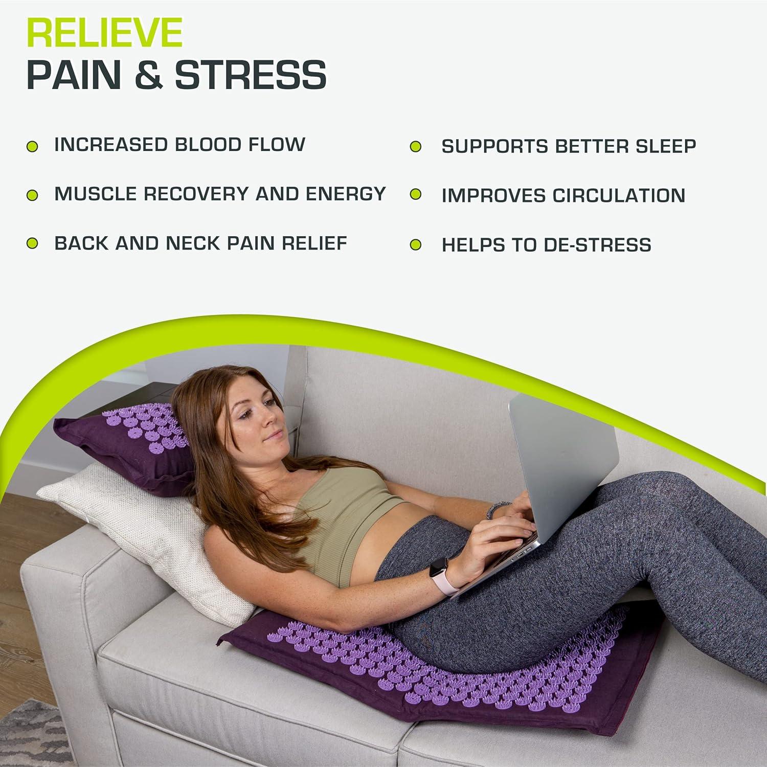 imageProsourceFit Ki Acupressure Mat and Pillow Set with 100 Natural Linen for BackNeck Pain Relief and Muscle RelaxationRoyal Lilac