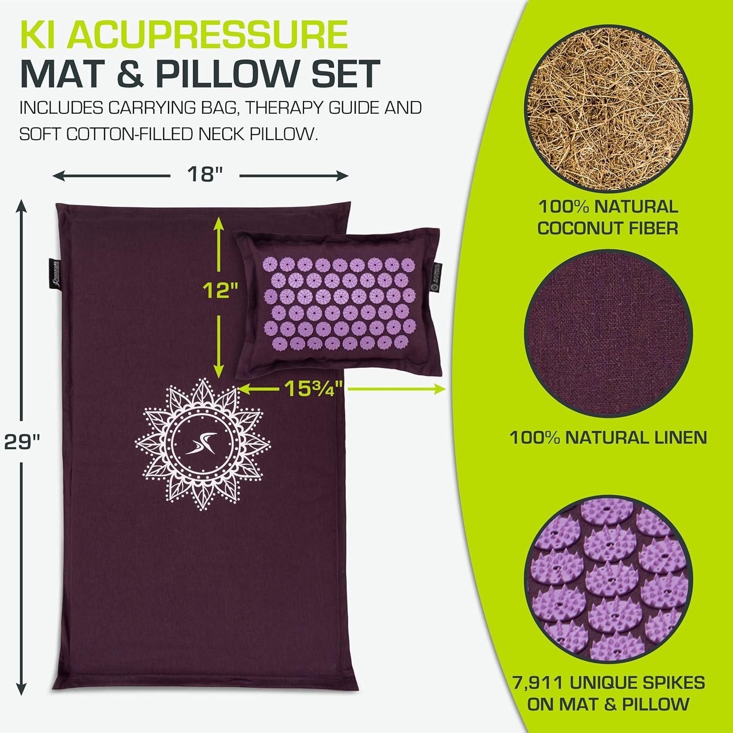 imageProsourceFit Ki Acupressure Mat and Pillow Set with 100 Natural Linen for BackNeck Pain Relief and Muscle RelaxationRoyal Lilac