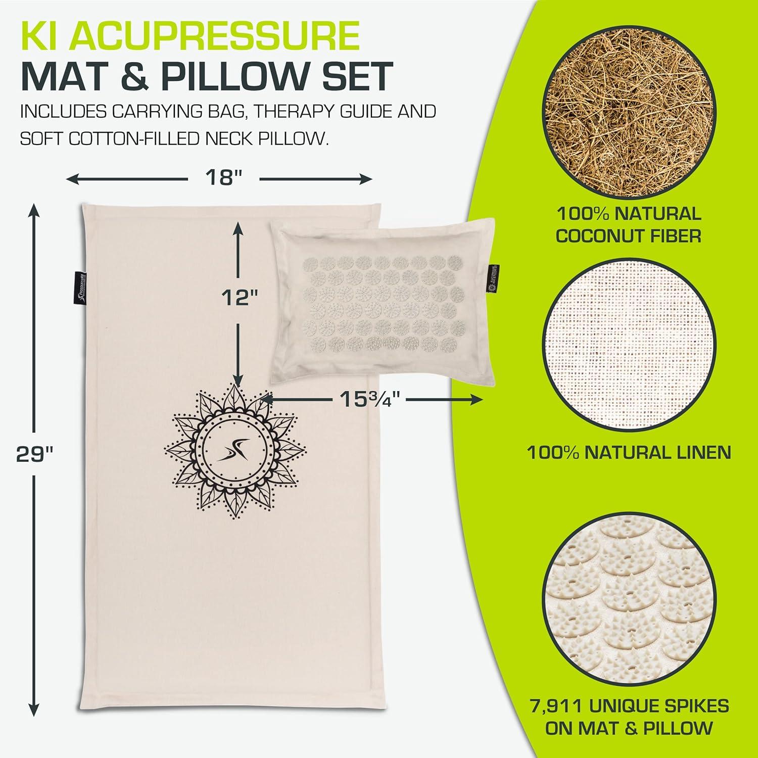 imageProsourceFit Ki Acupressure Mat and Pillow Set with 100 Natural Linen for BackNeck Pain Relief and Muscle RelaxationSand Dunes