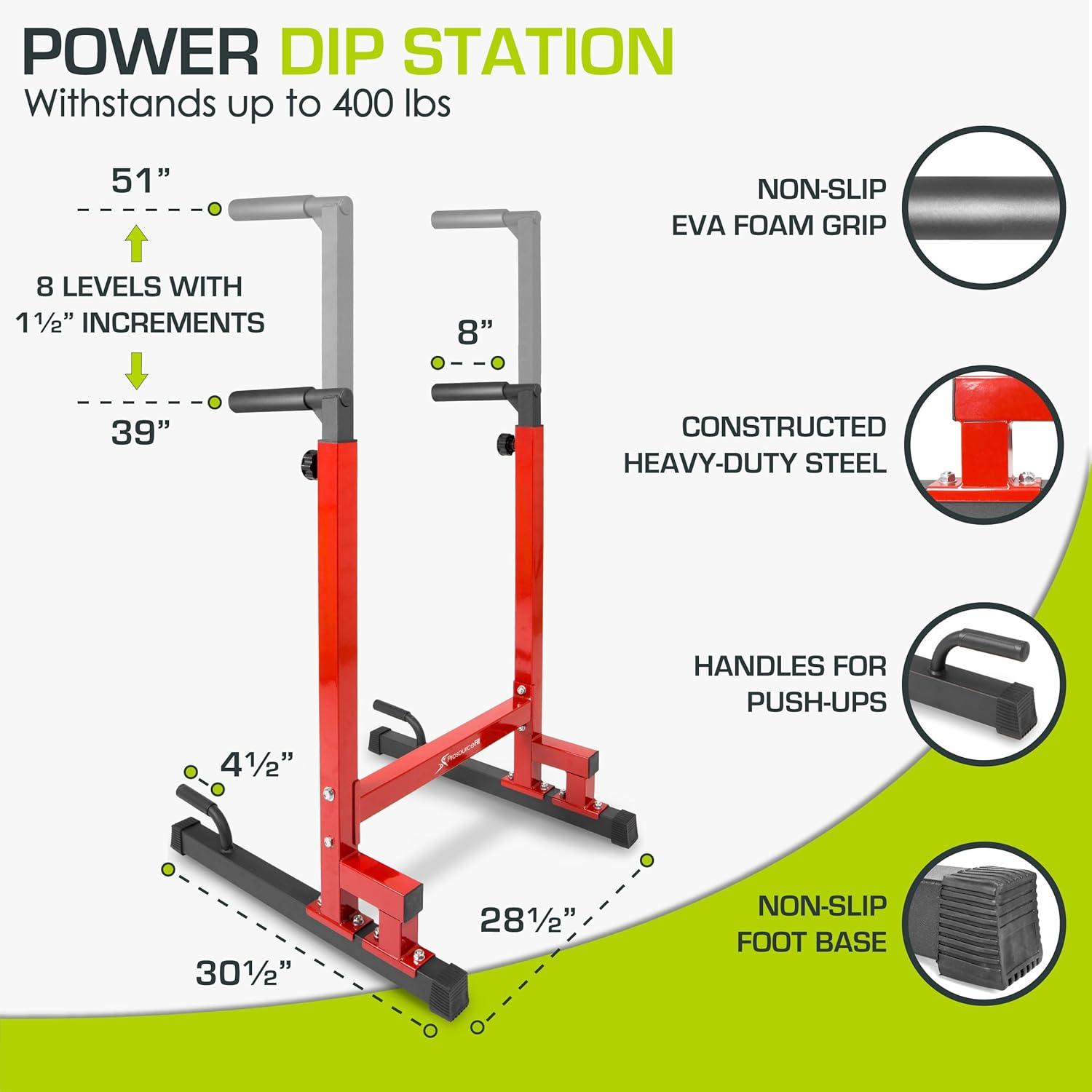 imageProsourceFit Power Dip Station Adjustable Height Upper Body Equipment for Home GymRed