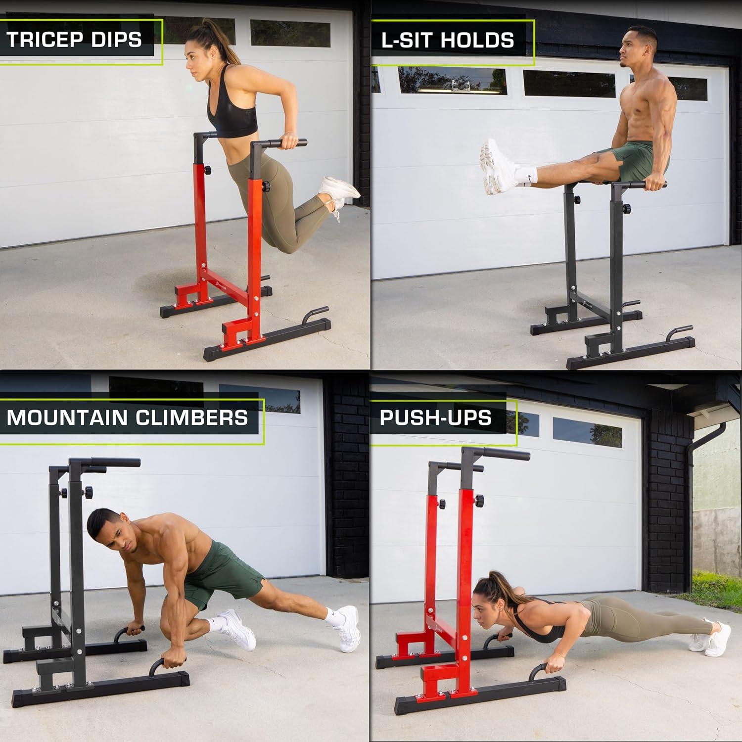 imageProsourceFit Power Dip Station Adjustable Height Upper Body Equipment for Home GymRed