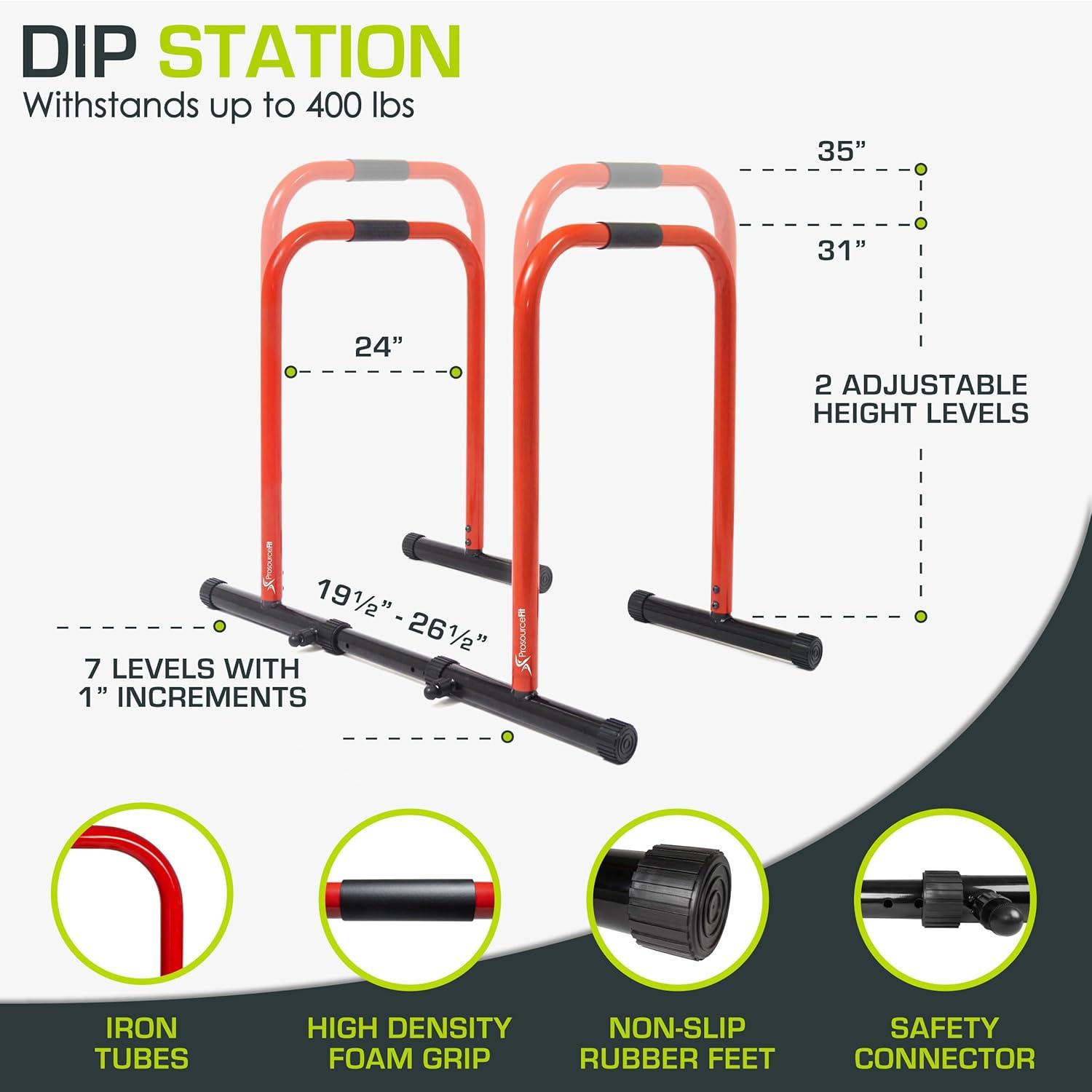 imageProsourceFit Power Dip Station Adjustable Height Upper Body Equipment for Home GymRed