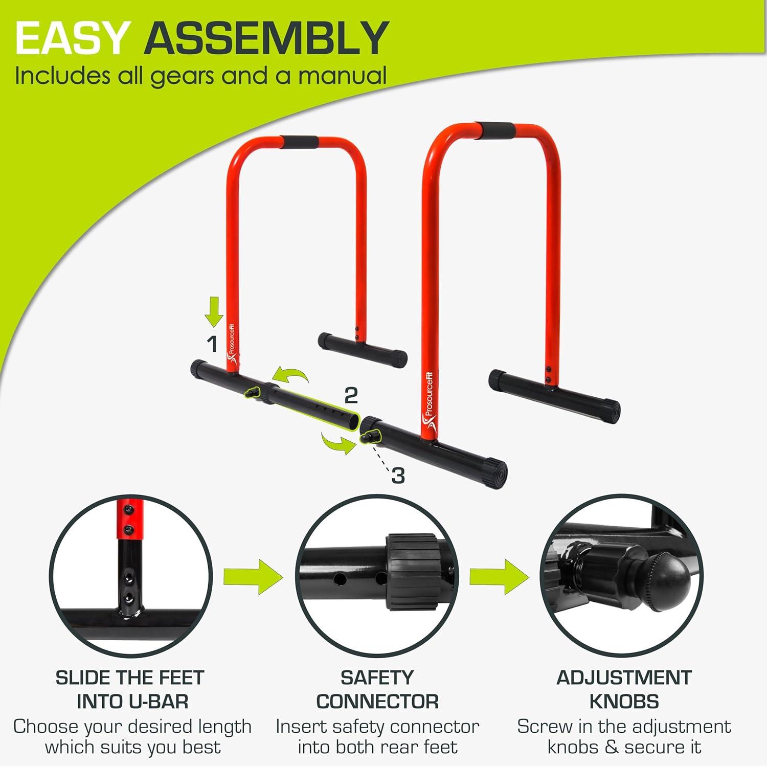 imageProsourceFit Power Dip Station Adjustable Height Upper Body Equipment for Home GymRed