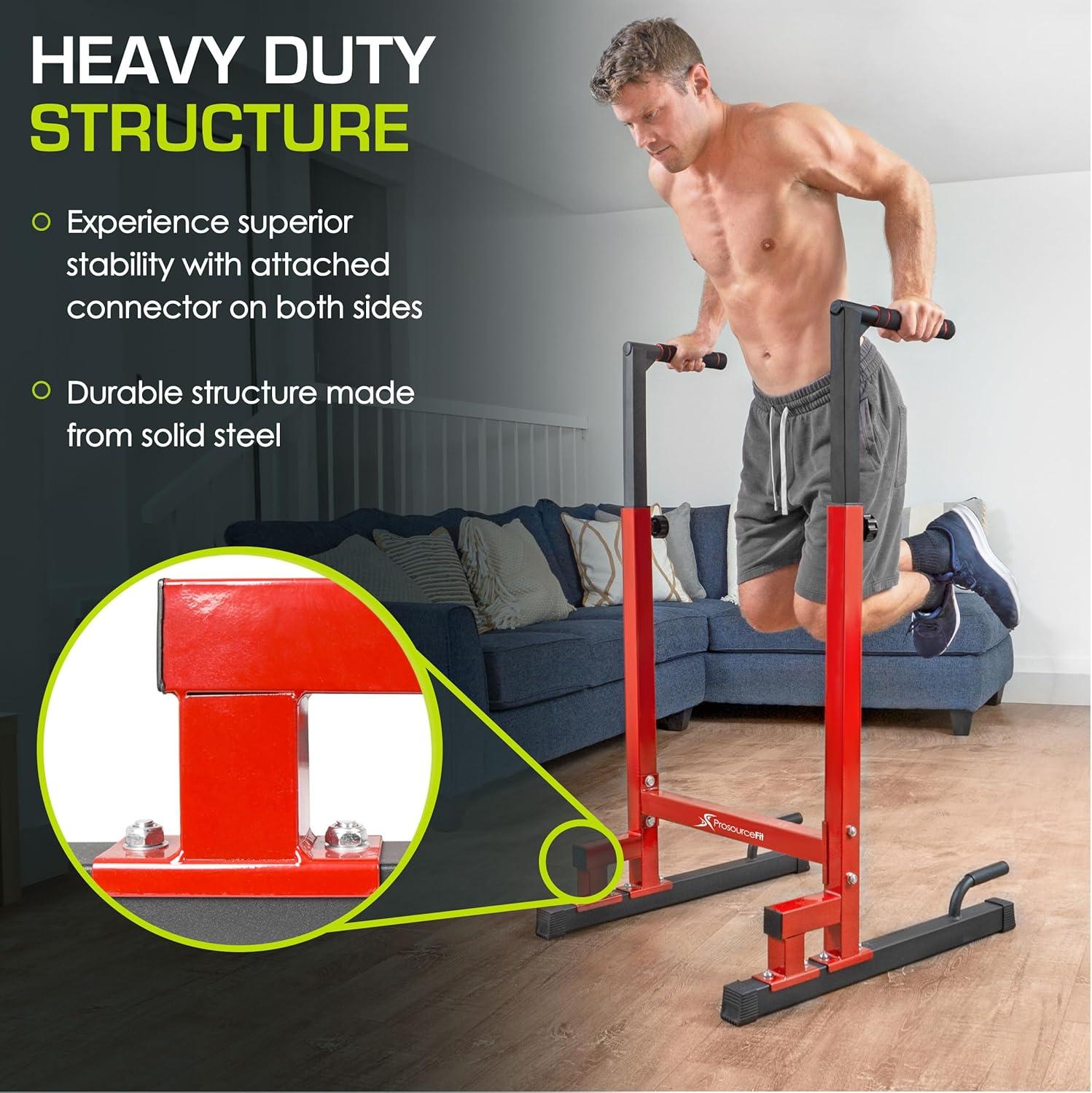 imageProsourceFit Power Dip Station Adjustable Height Upper Body Equipment for Home GymRed