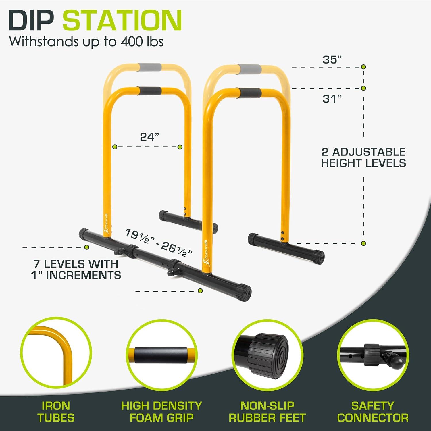 imageProsourceFit Power Dip Station Adjustable Height Upper Body Equipment for Home GymYellow