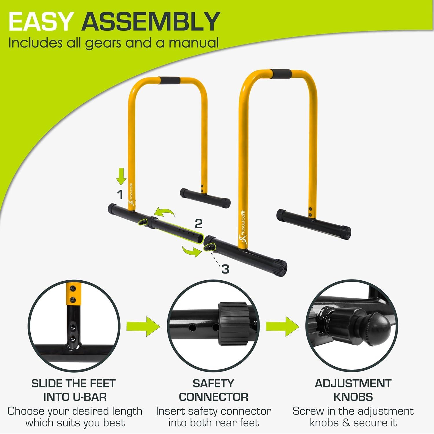 imageProsourceFit Power Dip Station Adjustable Height Upper Body Equipment for Home GymYellow