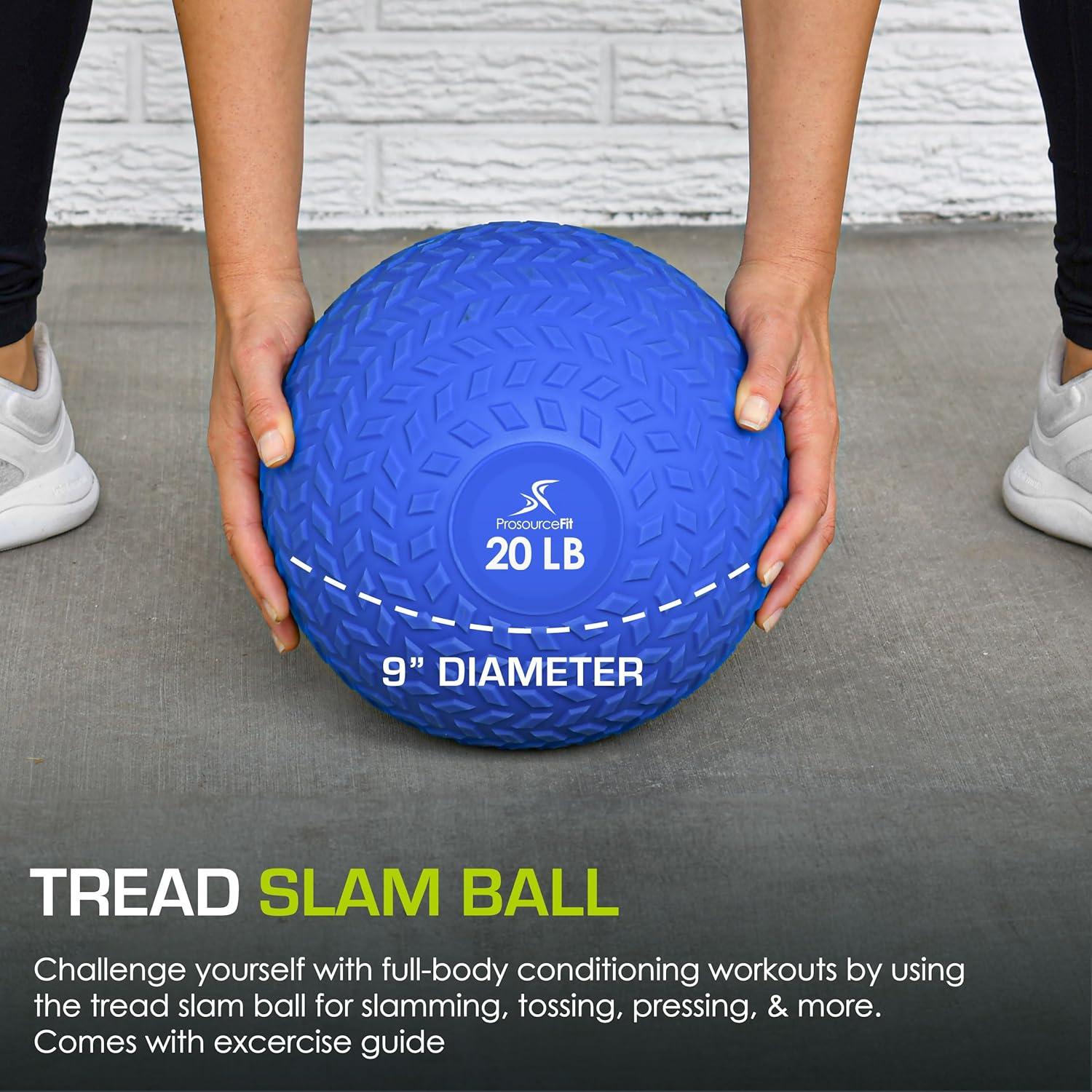 imageProsourceFit Slam Medicine Balls 5 10 15 20 25 30 50lbs Smooth and Tread Textured Grip Dead Weight Balls for Strength and Conditioning Exercises Cardio and Core WorkoutsBlue