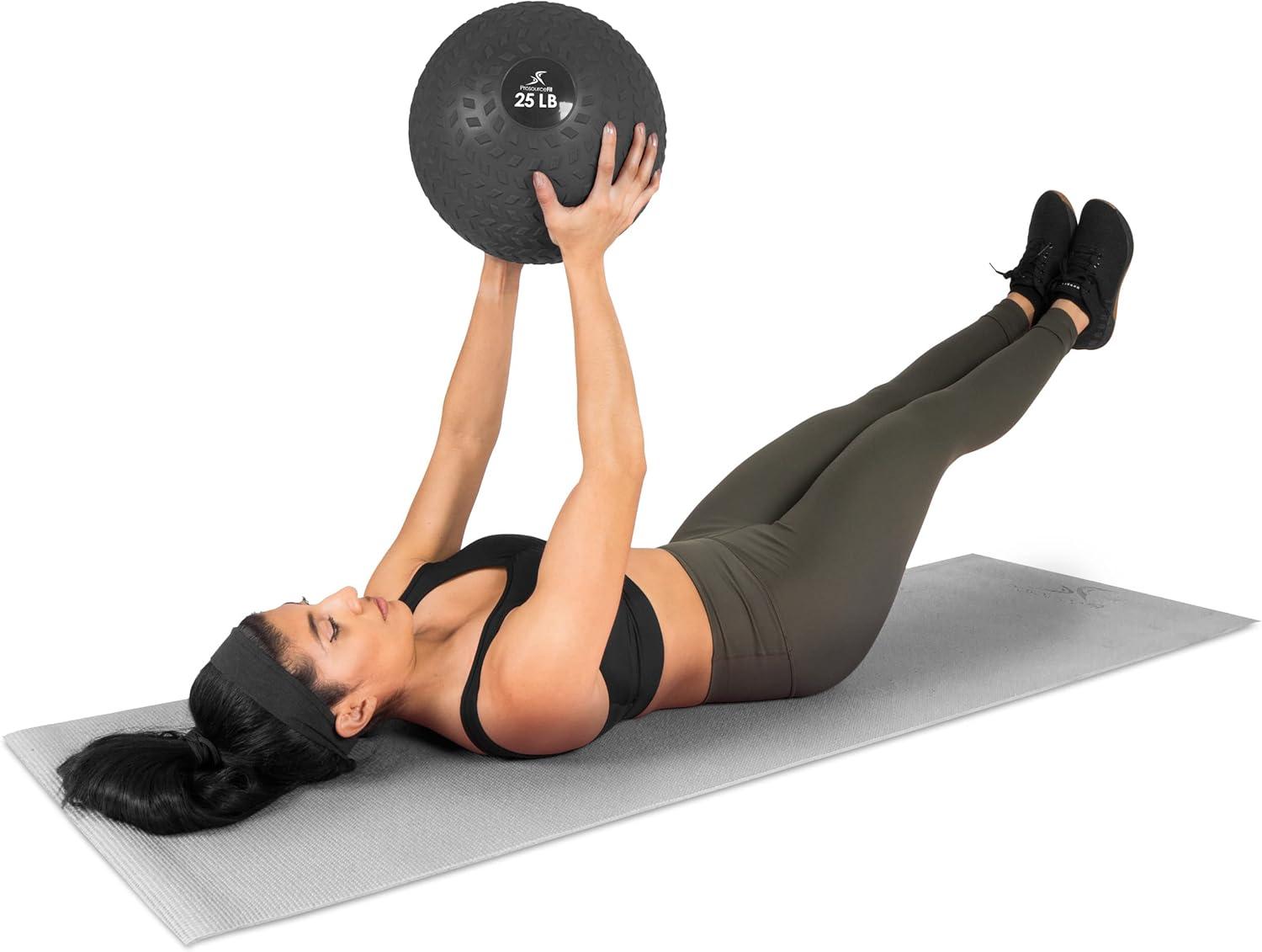 imageProsourceFit Slam Medicine Balls 5 10 15 20 25 30 50lbs Smooth and Tread Textured Grip Dead Weight Balls for Strength and Conditioning Exercises Cardio and Core WorkoutsTread  Black