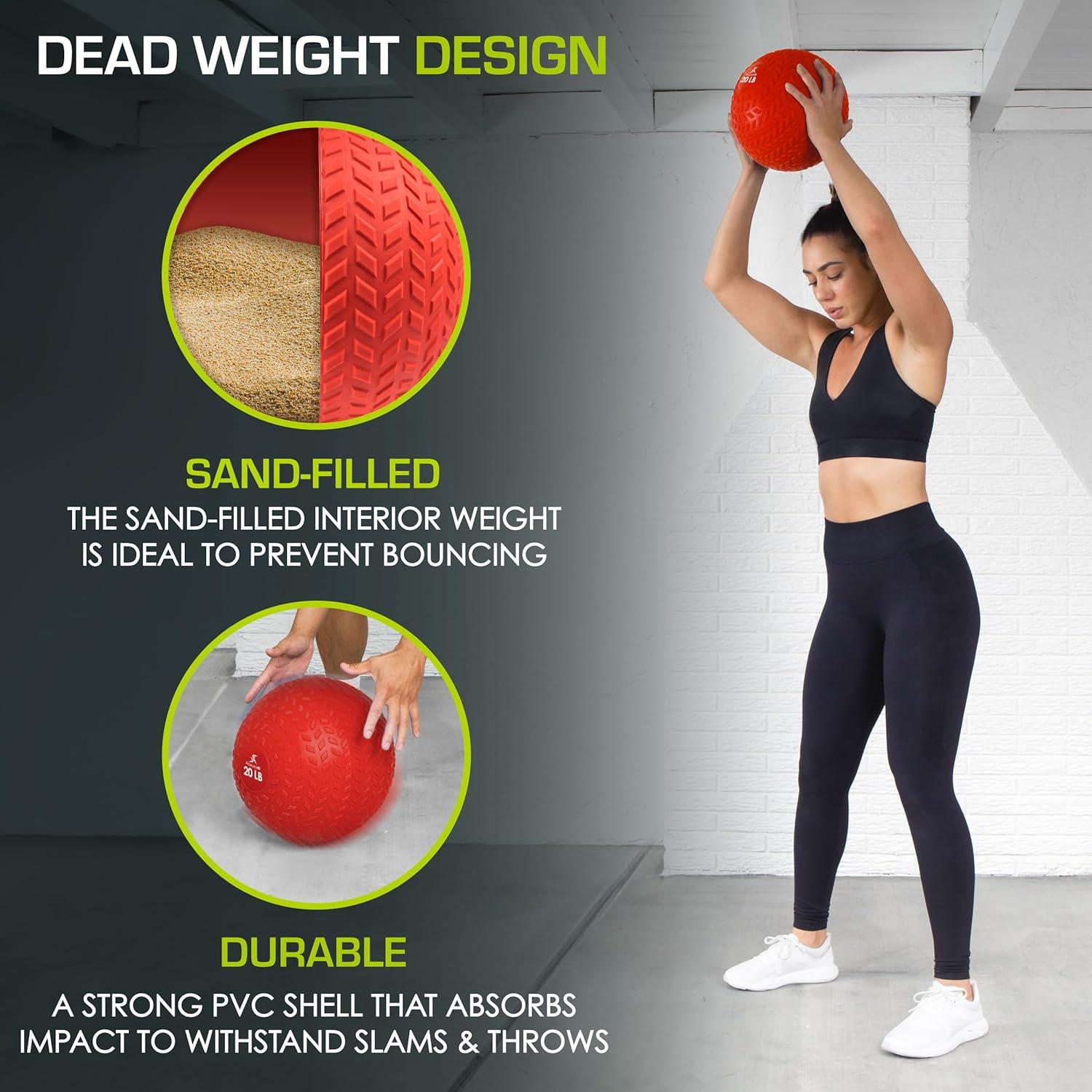 imageProsourceFit Slam Medicine Balls 5 10 15 20 25 30 50lbs Smooth and Tread Textured Grip Dead Weight Balls for Strength and Conditioning Exercises Cardio and Core WorkoutsRed