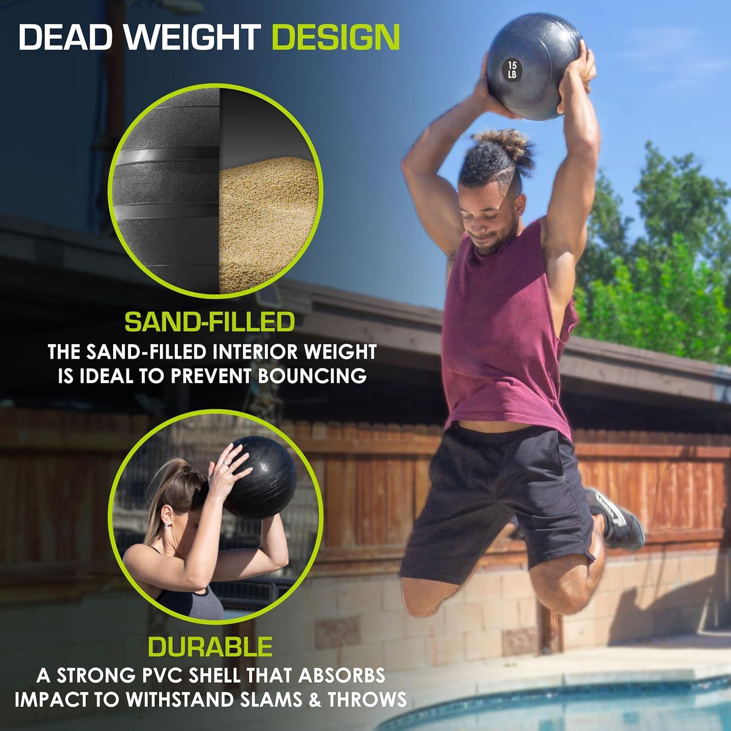 imageProsourceFit Slam Medicine Balls 5 10 15 20 25 30 50lbs Smooth and Tread Textured Grip Dead Weight Balls for Strength and Conditioning Exercises Cardio and Core WorkoutsClassic  Black