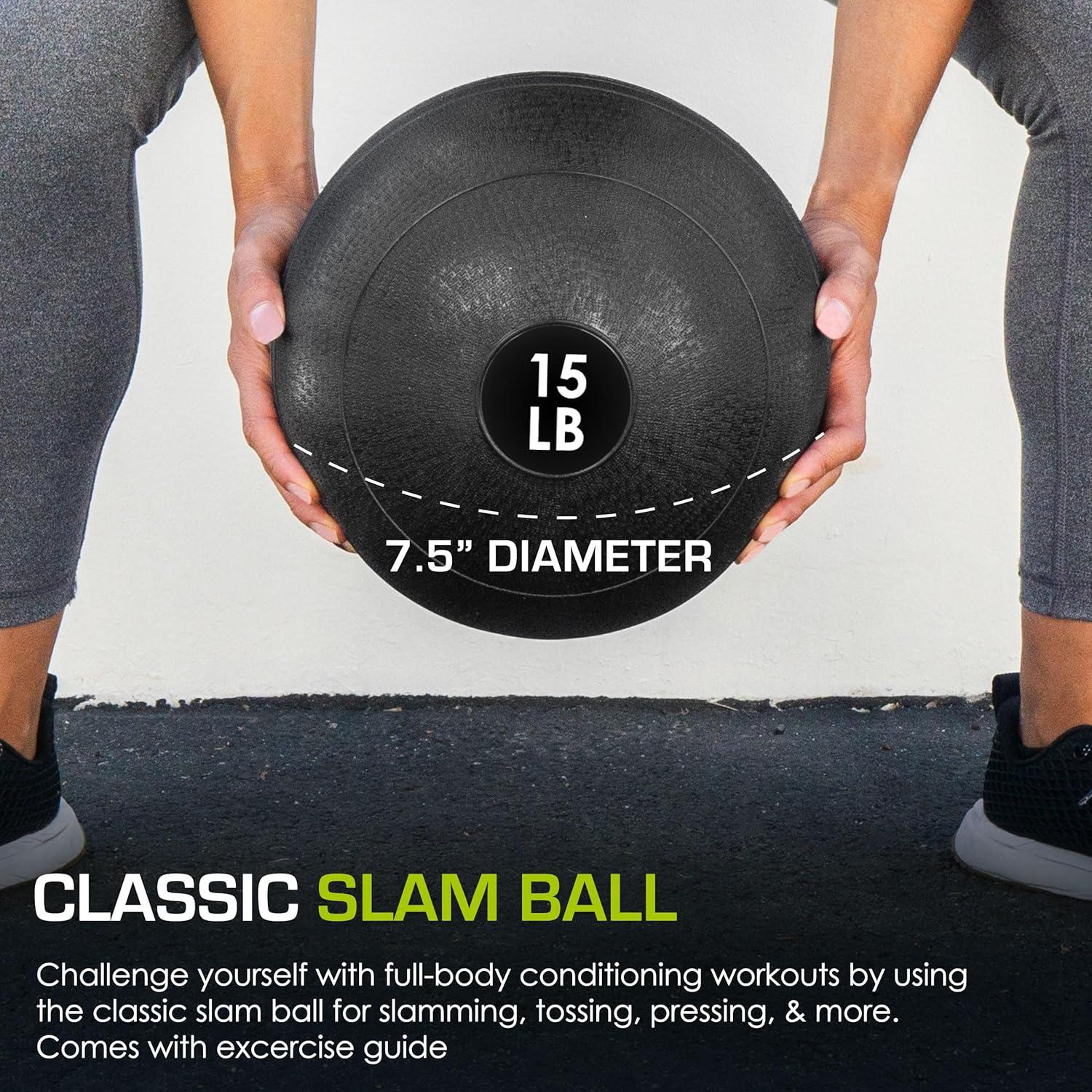 imageProsourceFit Slam Medicine Balls 5 10 15 20 25 30 50lbs Smooth and Tread Textured Grip Dead Weight Balls for Strength and Conditioning Exercises Cardio and Core WorkoutsClassic  Black
