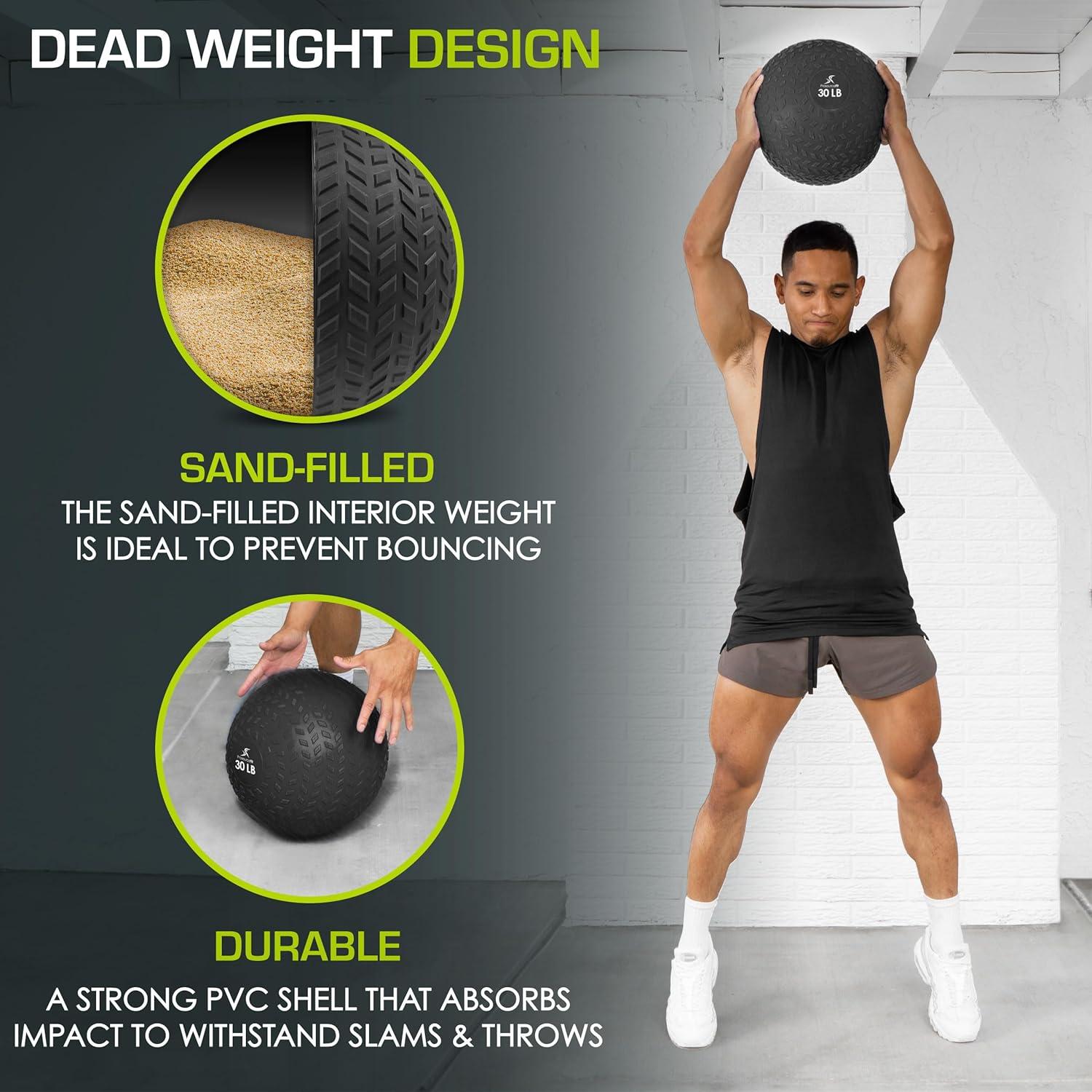 imageProsourceFit Slam Medicine Balls 5 10 15 20 25 30 50lbs Smooth and Tread Textured Grip Dead Weight Balls for Strength and Conditioning Exercises Cardio and Core WorkoutsTread  Black
