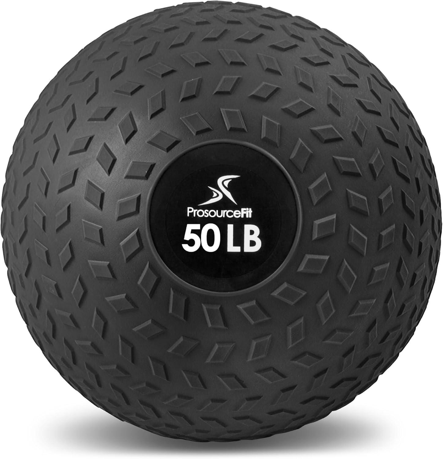imageProsourceFit Slam Medicine Balls 5 10 15 20 25 30 50lbs Smooth and Tread Textured Grip Dead Weight Balls for Strength and Conditioning Exercises Cardio and Core WorkoutsTread  Black
