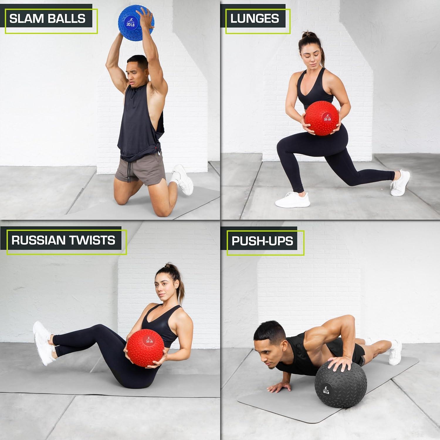 imageProsourceFit Slam Medicine Balls 5 10 15 20 25 30 50lbs Smooth and Tread Textured Grip Dead Weight Balls for Strength and Conditioning Exercises Cardio and Core WorkoutsRed