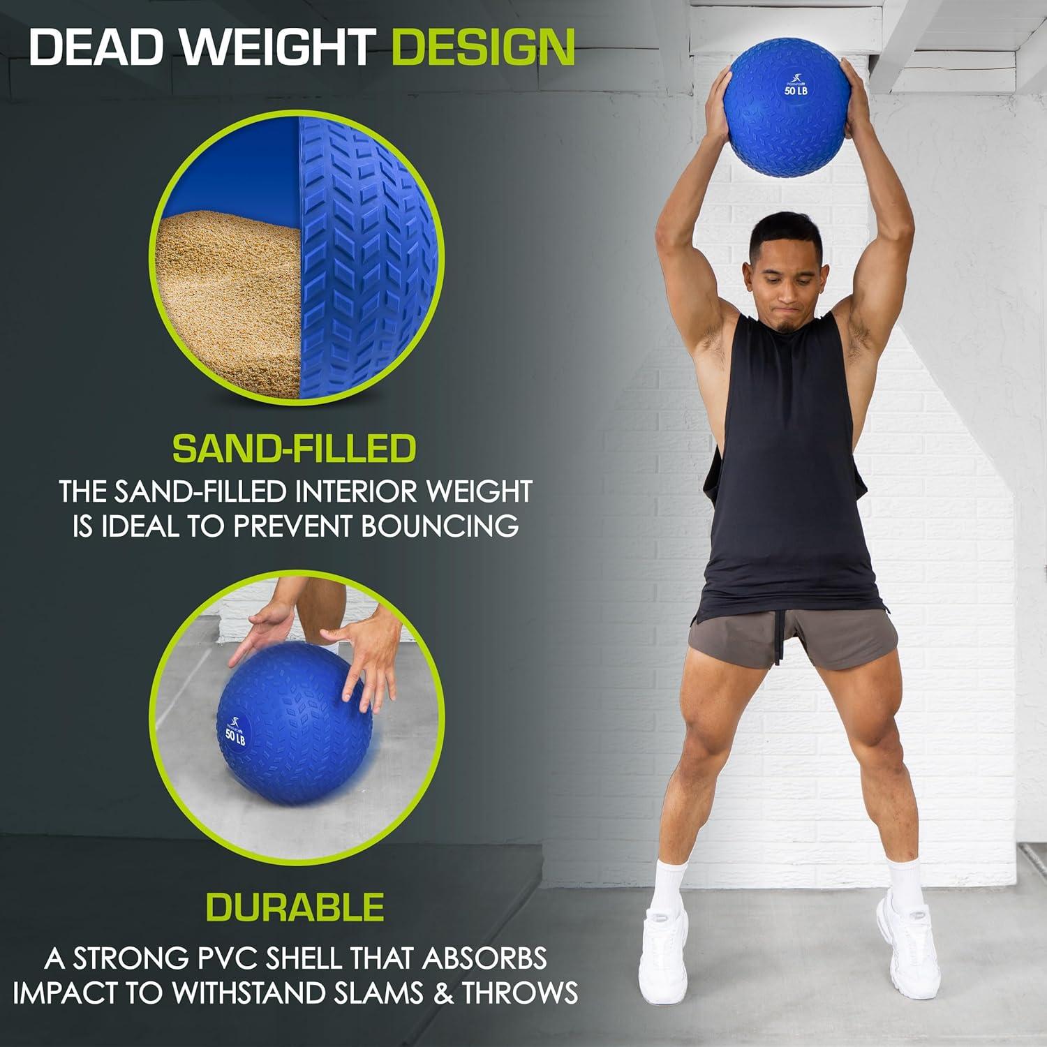 imageProsourceFit Slam Medicine Balls 5 10 15 20 25 30 50lbs Smooth and Tread Textured Grip Dead Weight Balls for Strength and Conditioning Exercises Cardio and Core WorkoutsBlue